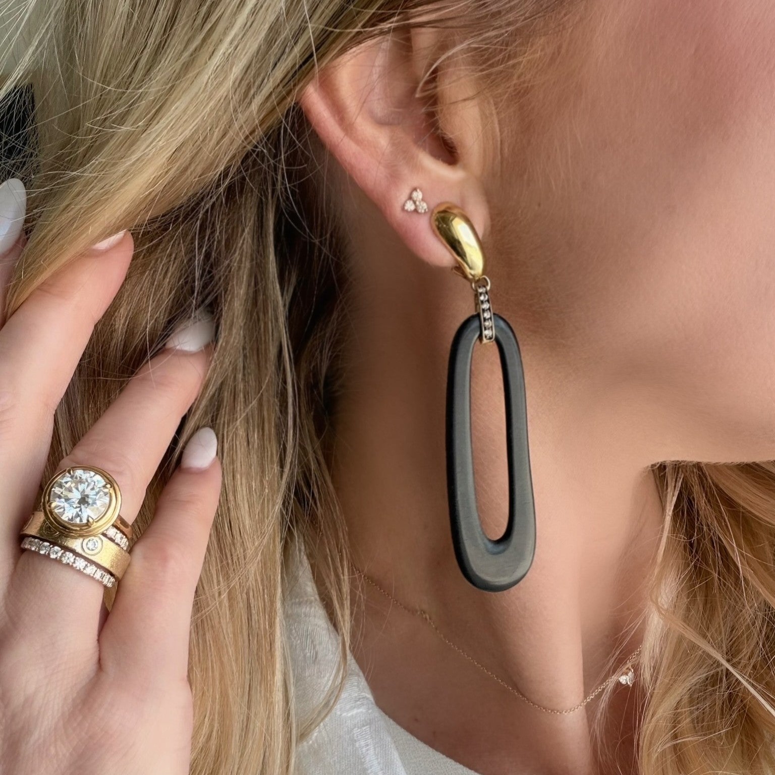 ESTATE 18k Yellow Gold Barberi Ebony Wood & Diamond Earrings (OROMALIA BY SALVATORE)