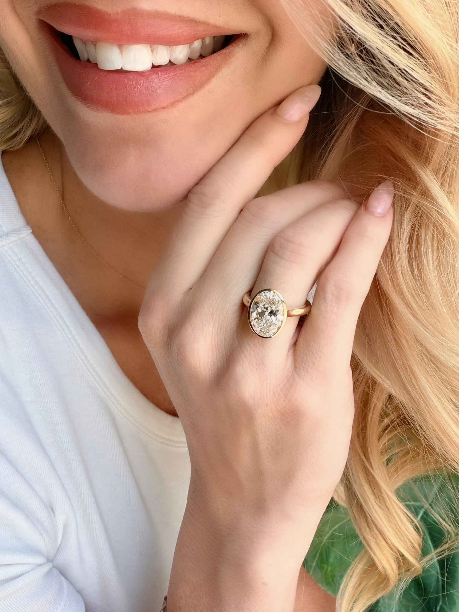 Estate 14k Yellow Gold Lab Grown Bezel Set Oval Diamond Ring