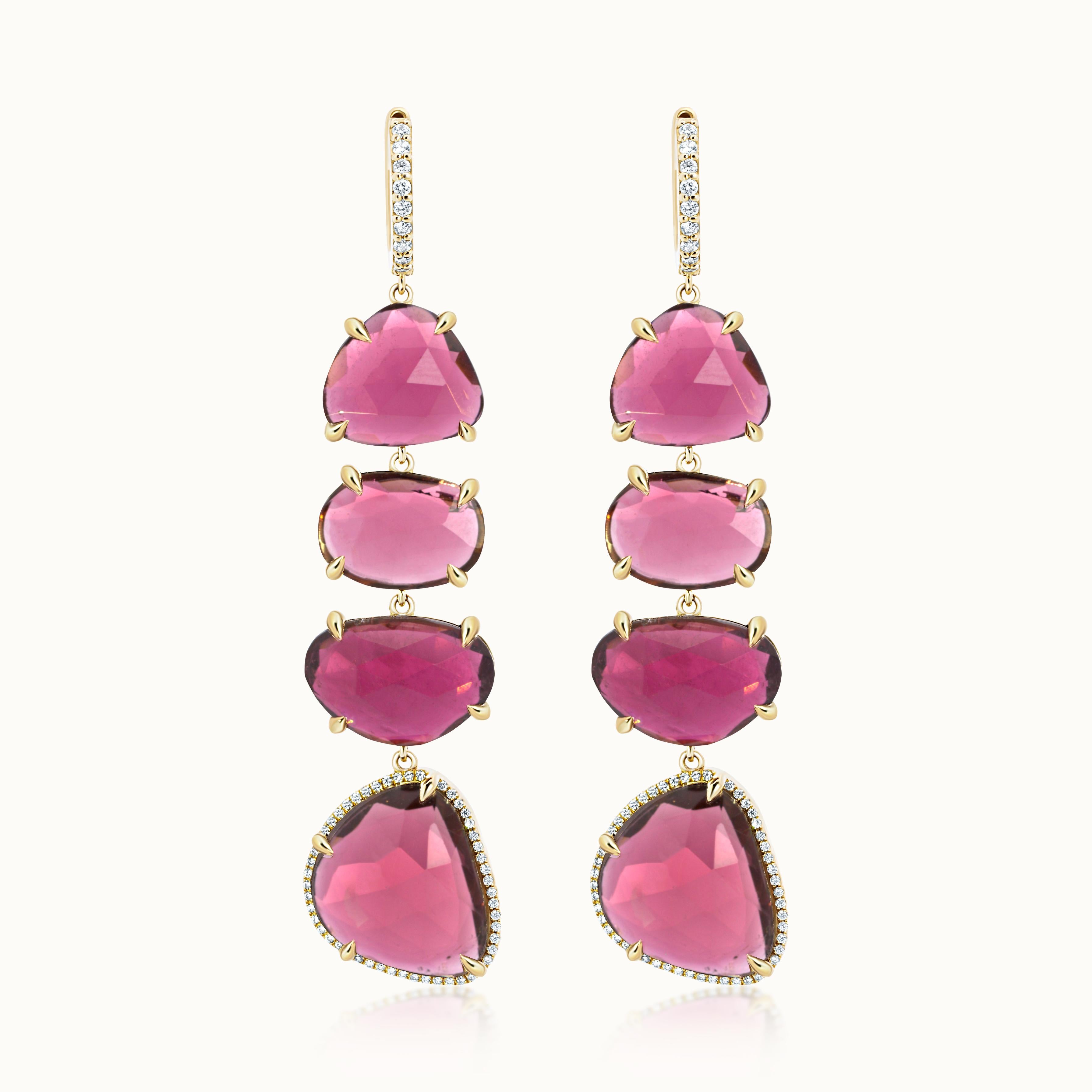 Pink Tourmaline & Diamond Dangle Earrings
