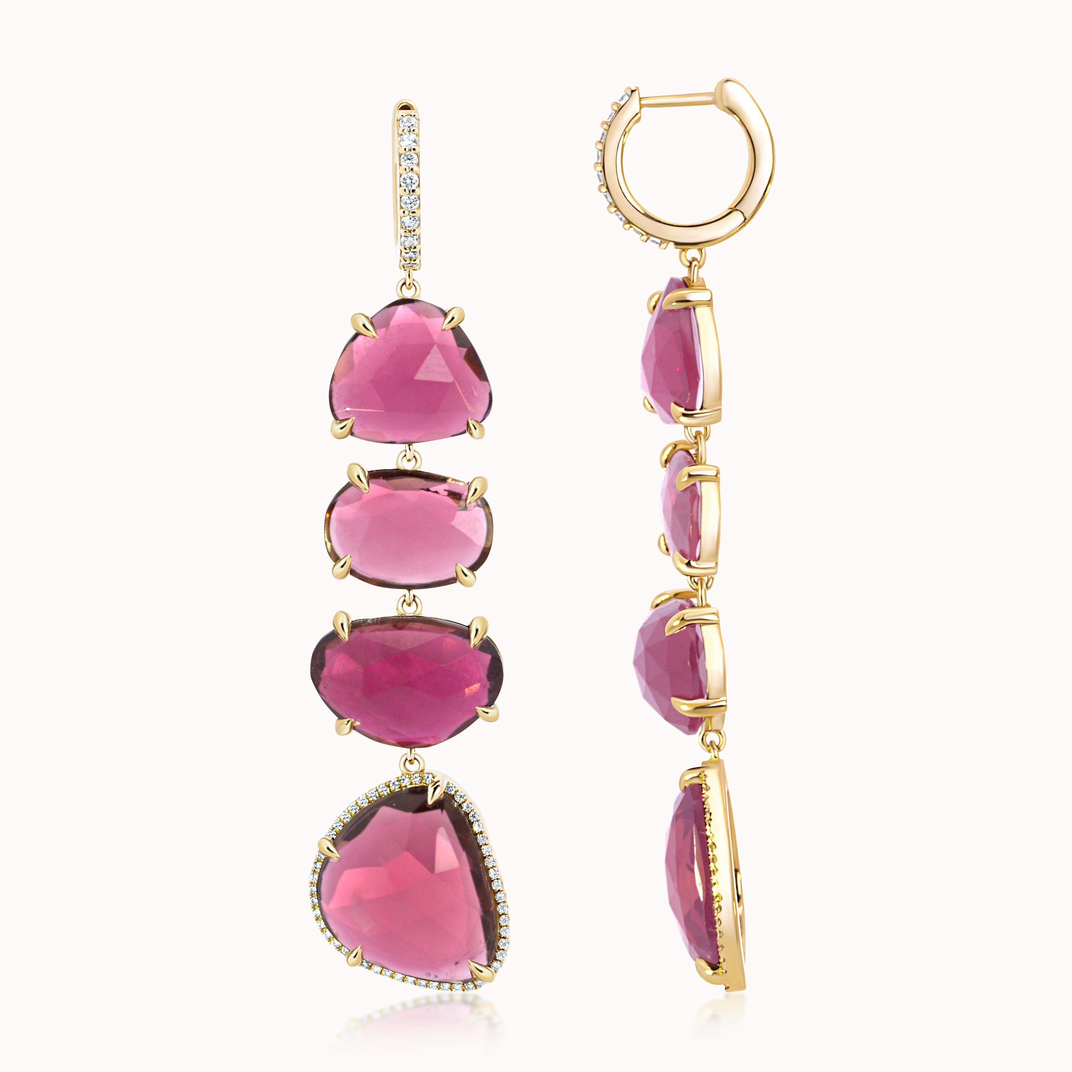 Pink Tourmaline & Diamond Dangle Earrings