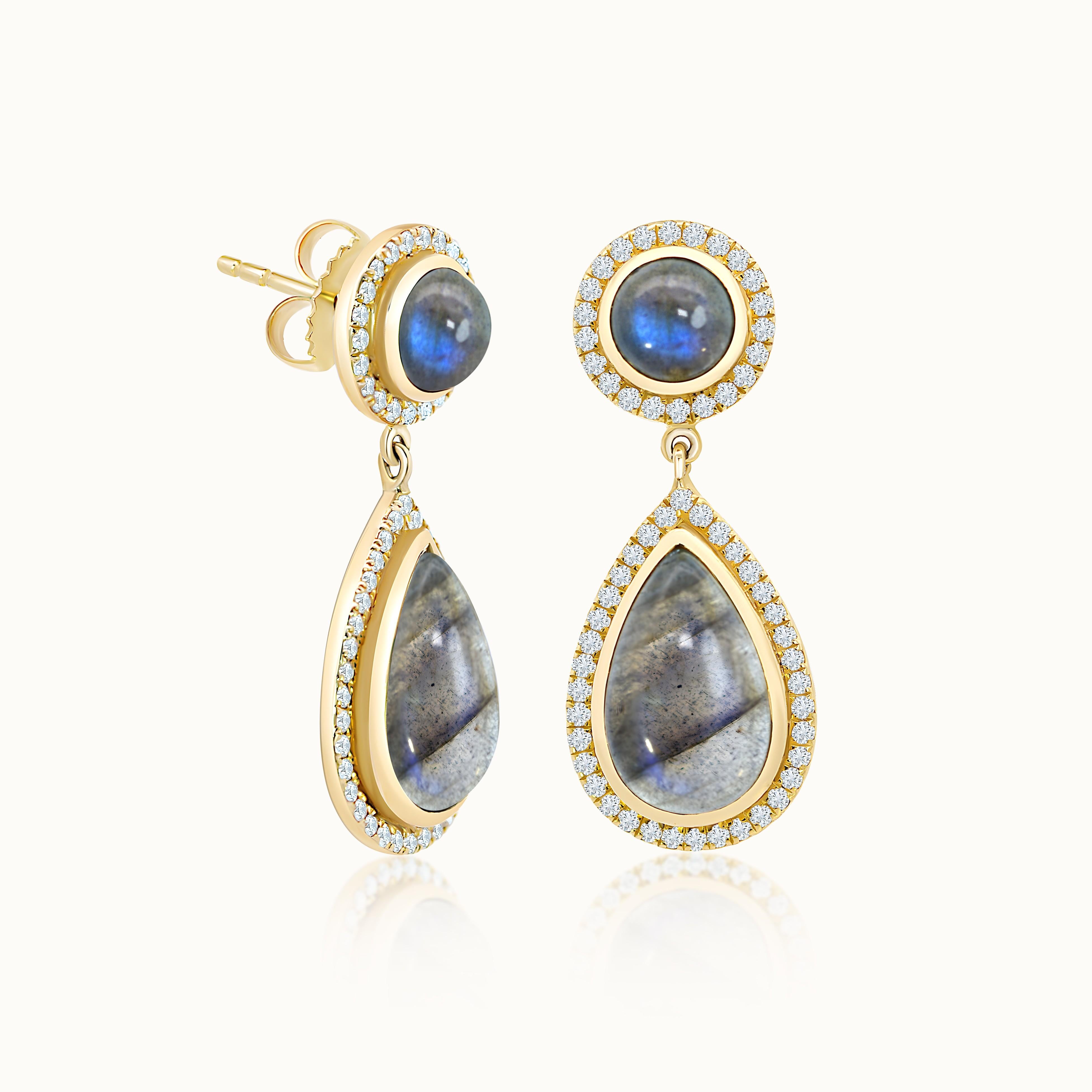 Labradorite Diamond Halo Drop Earrings