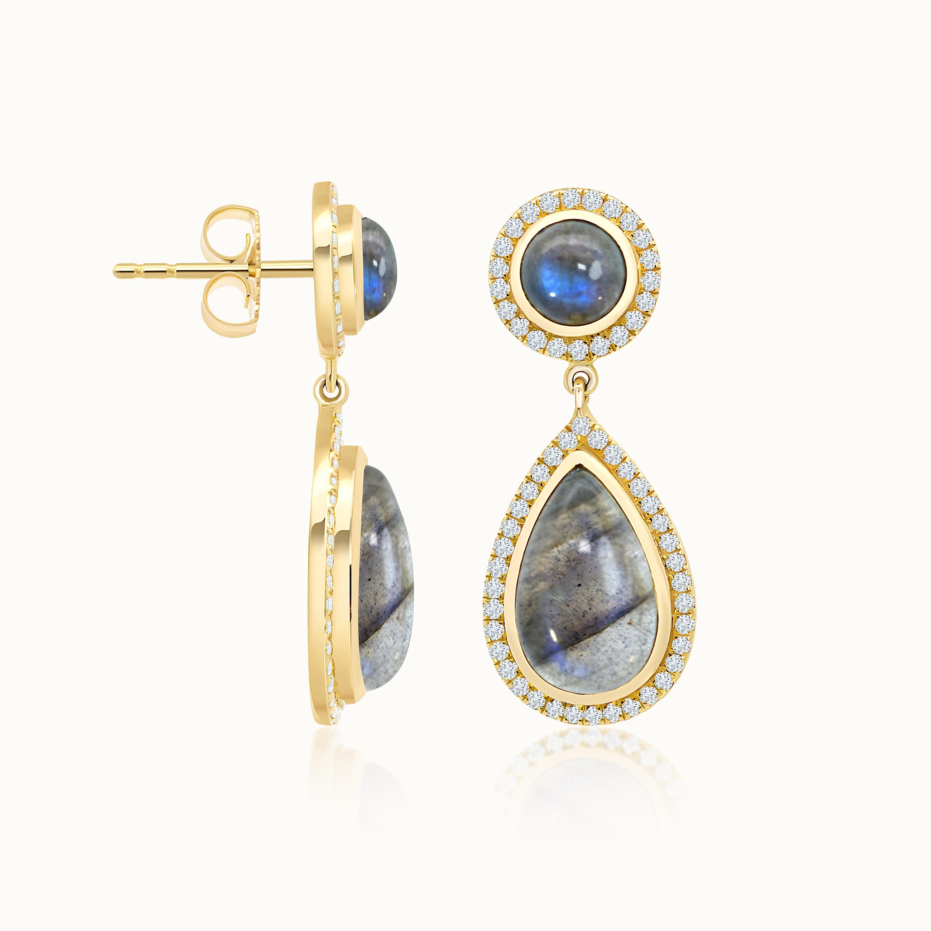 Labradorite Diamond Halo Drop Earrings