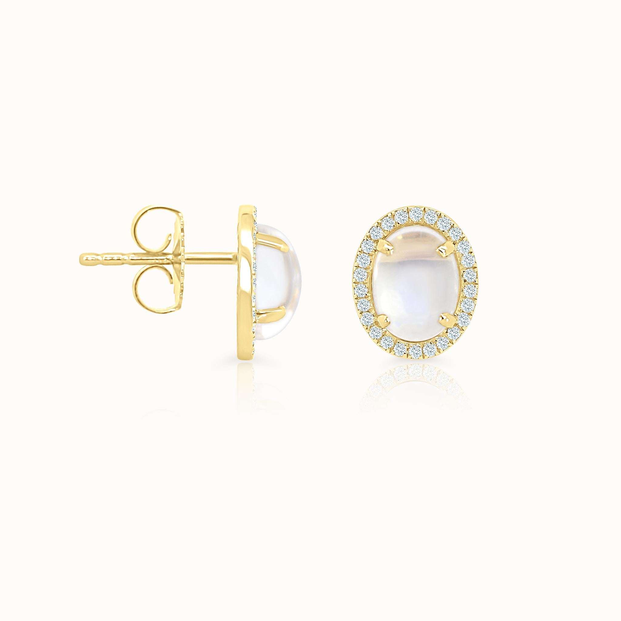 Moonstone Diamond Halo Studs