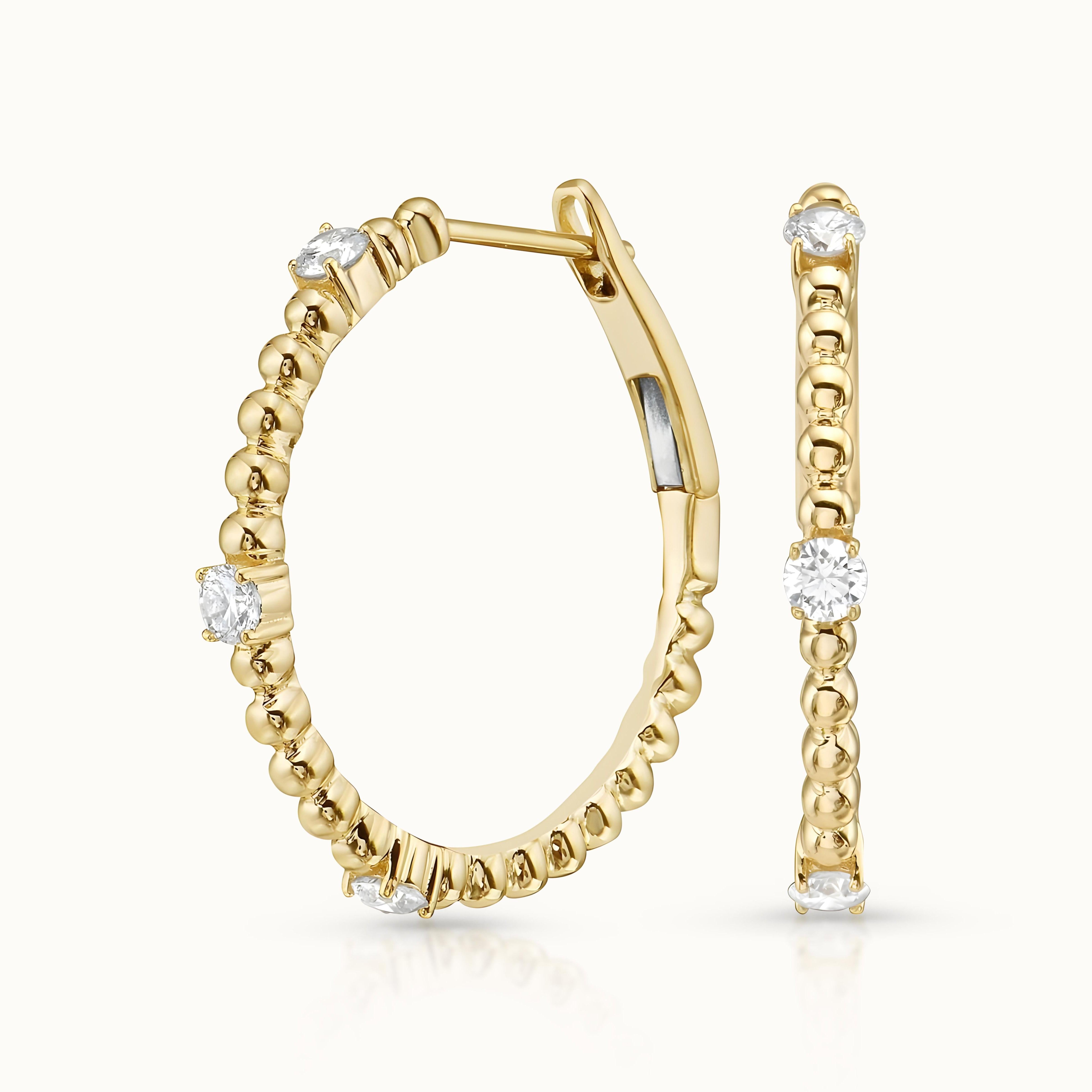 Beaded Diamond Station Hoops