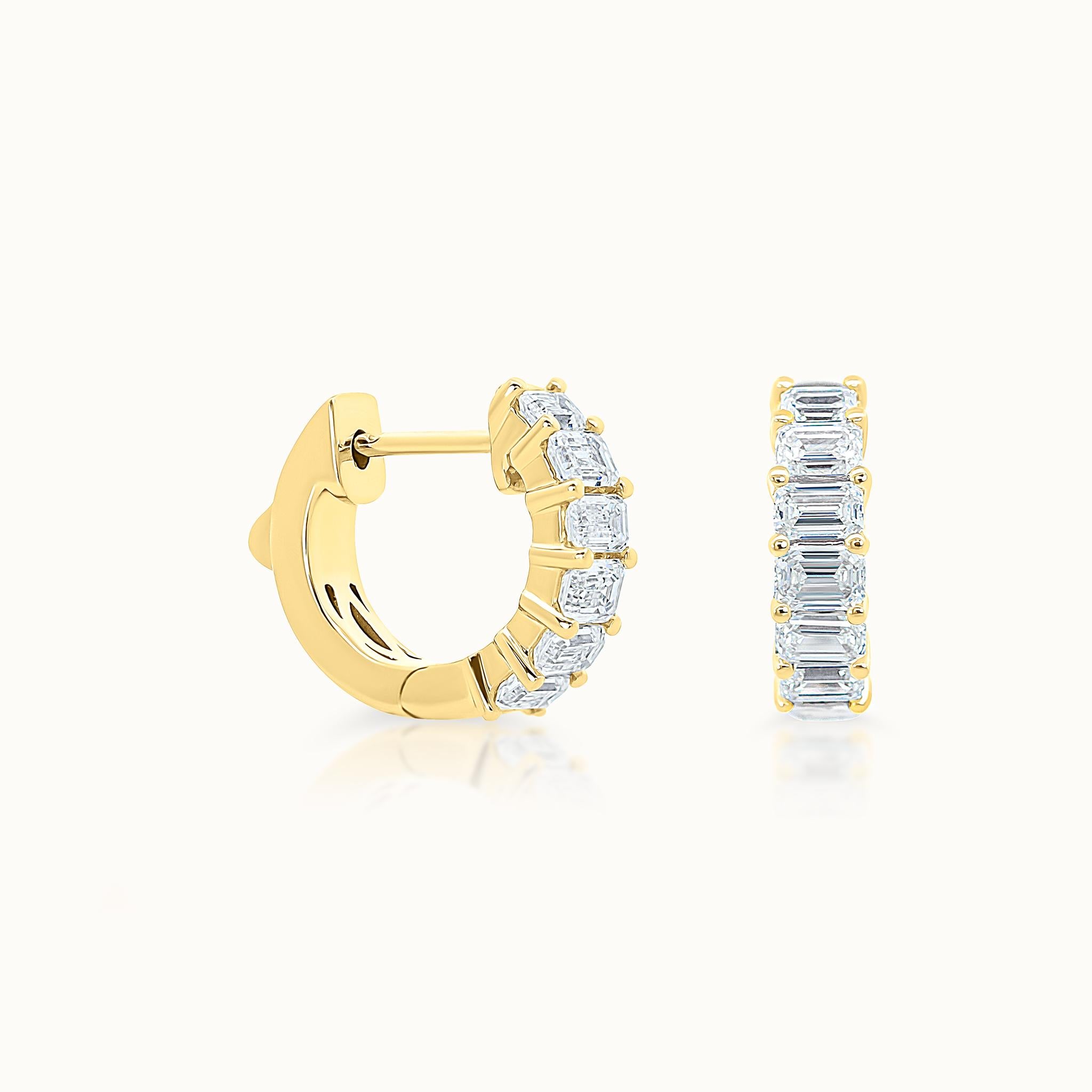 Emerald Cut East West Diamond Huggies