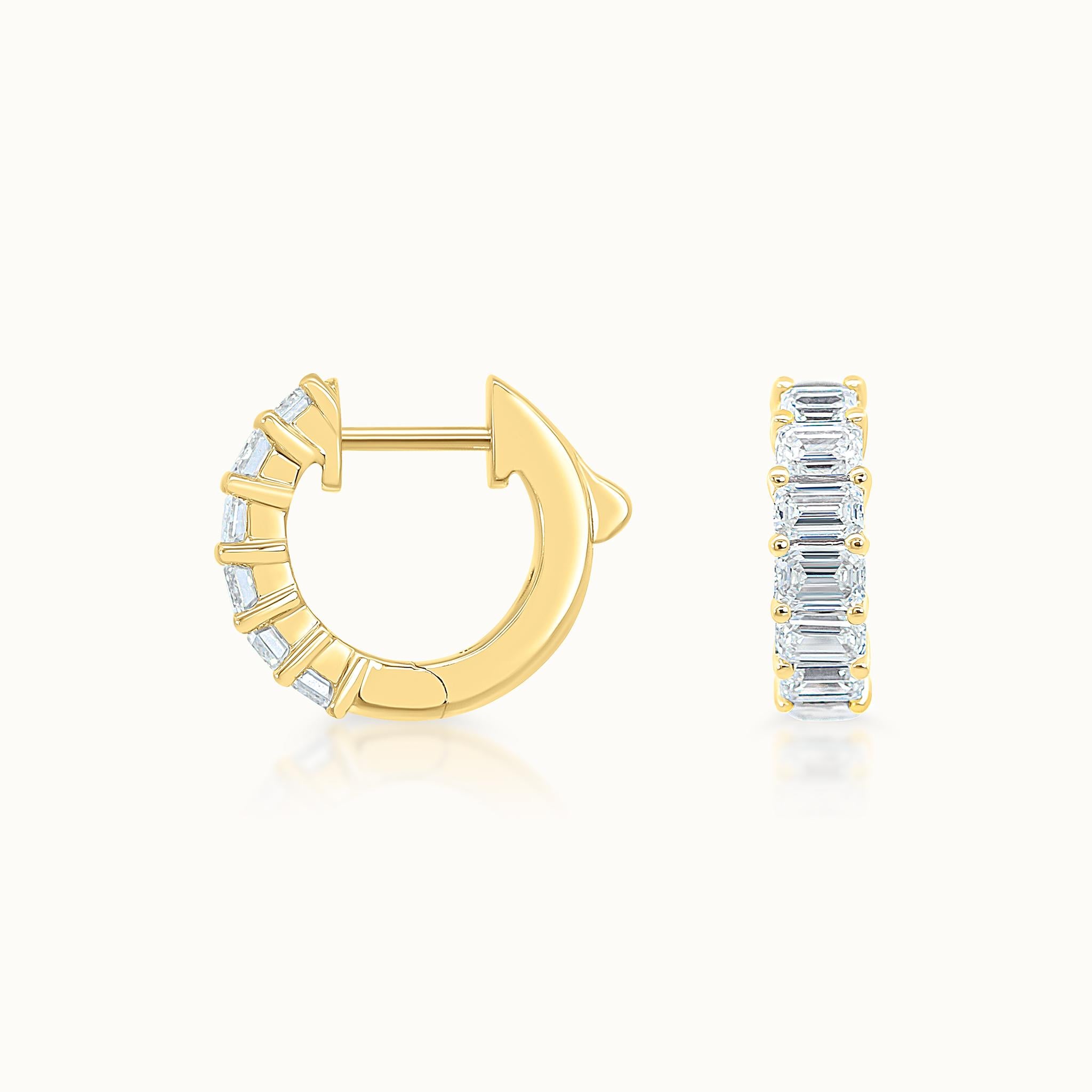 Emerald Cut East West Diamond Huggies