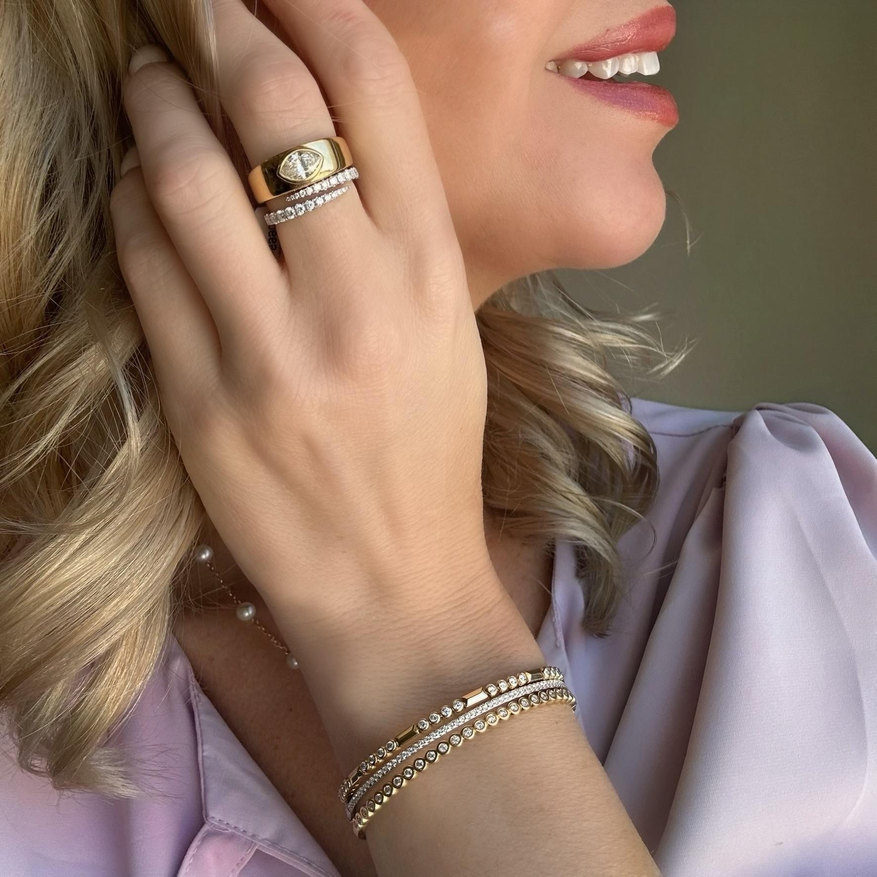 Four Diamond Bezel Set Station Flex Bracelet