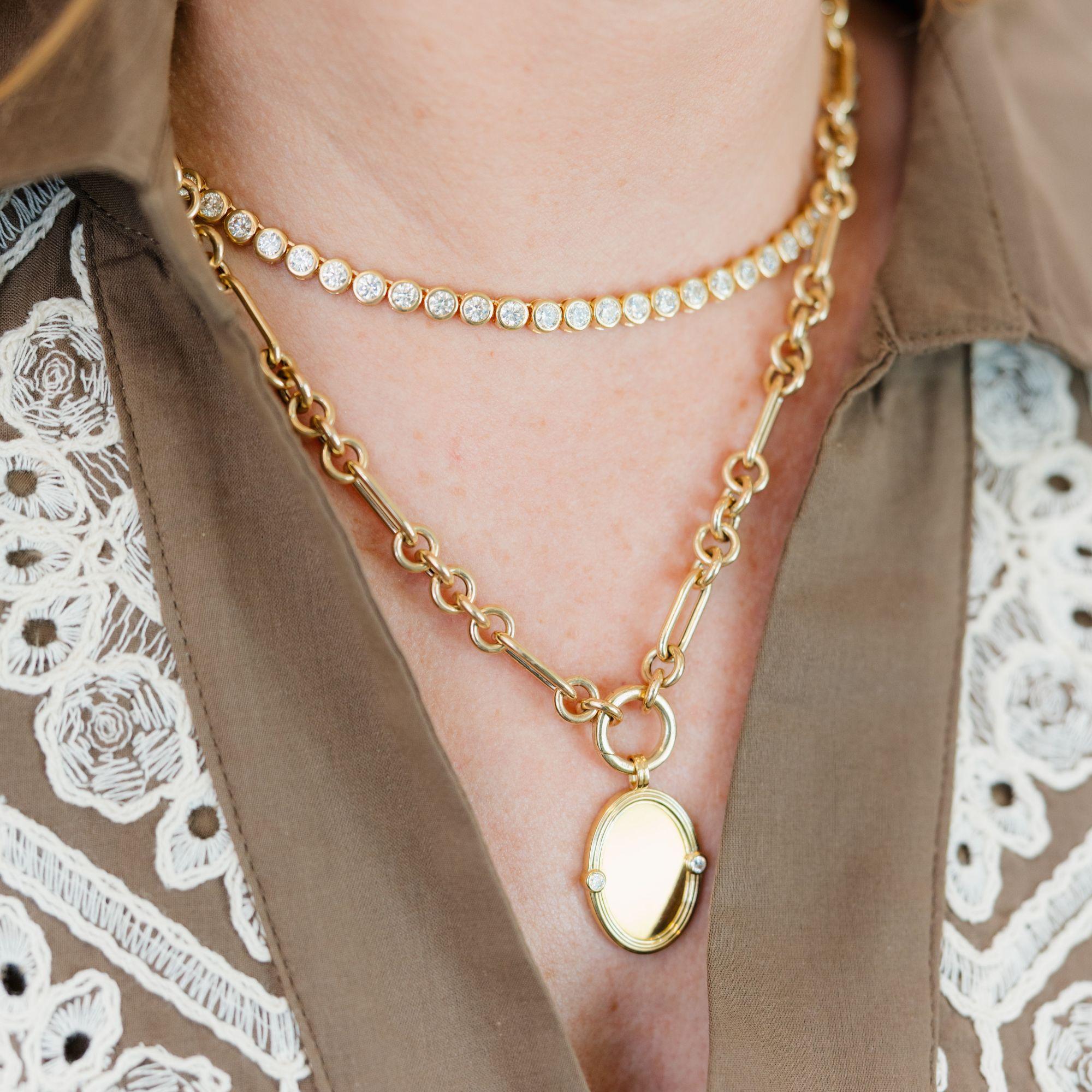 Bezel Set Round Diamond Line Necklace