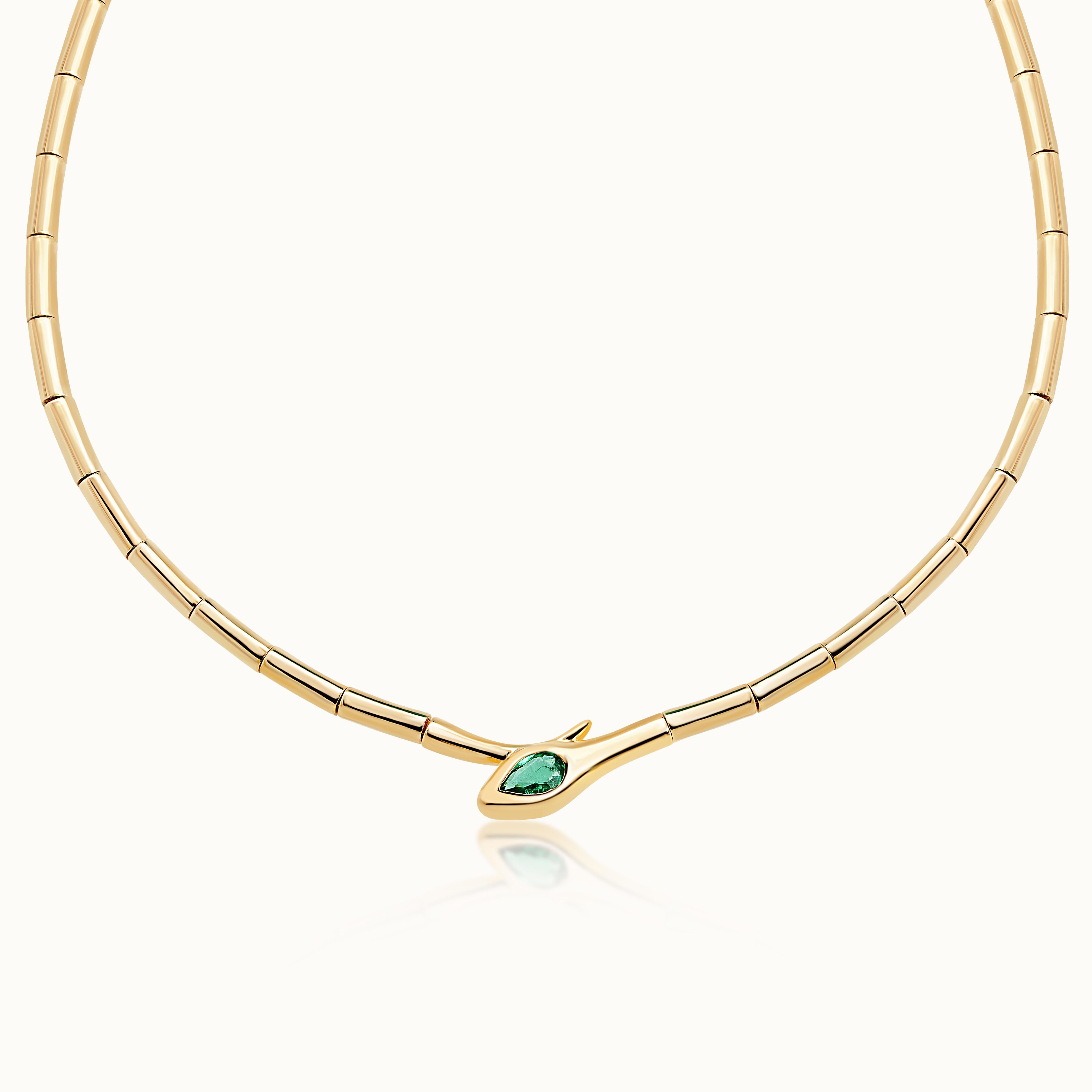 Bamboo Link Emerald Snake Necklace
