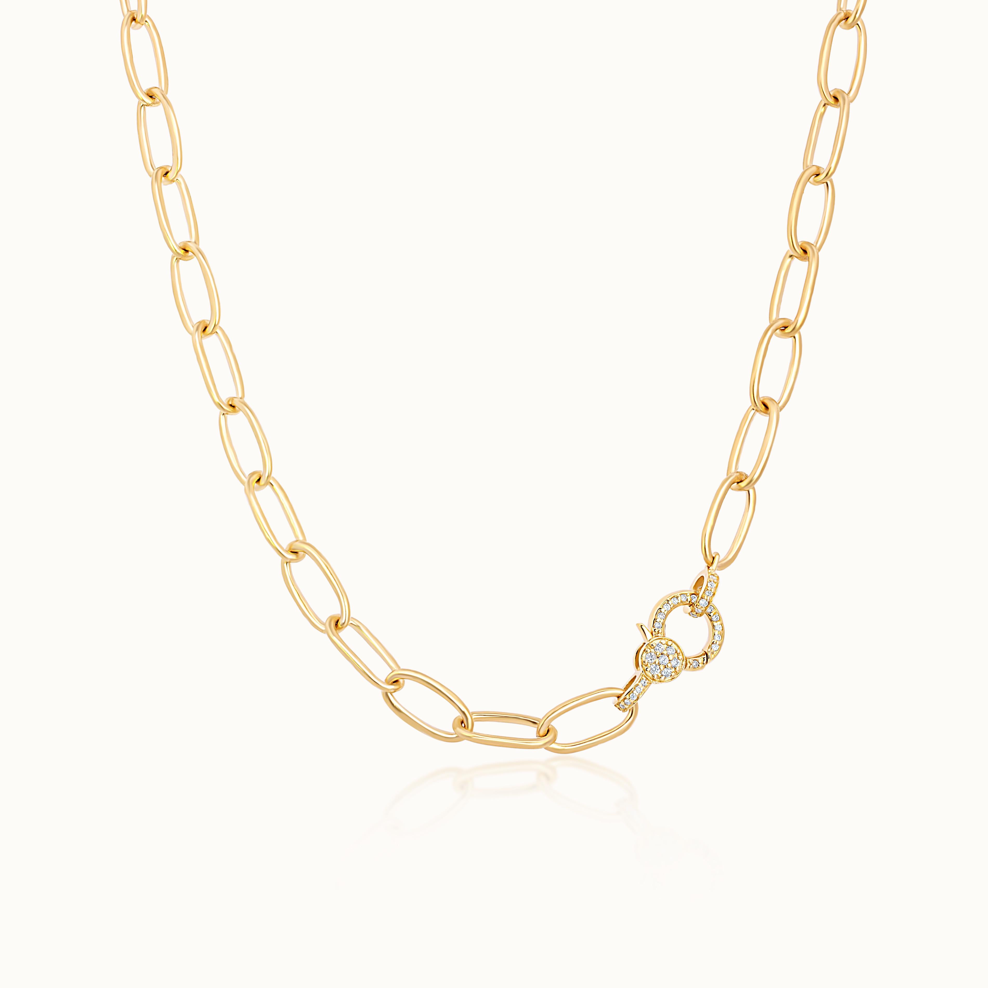 Oval Link Chain with Diamond Encrusted Clasp