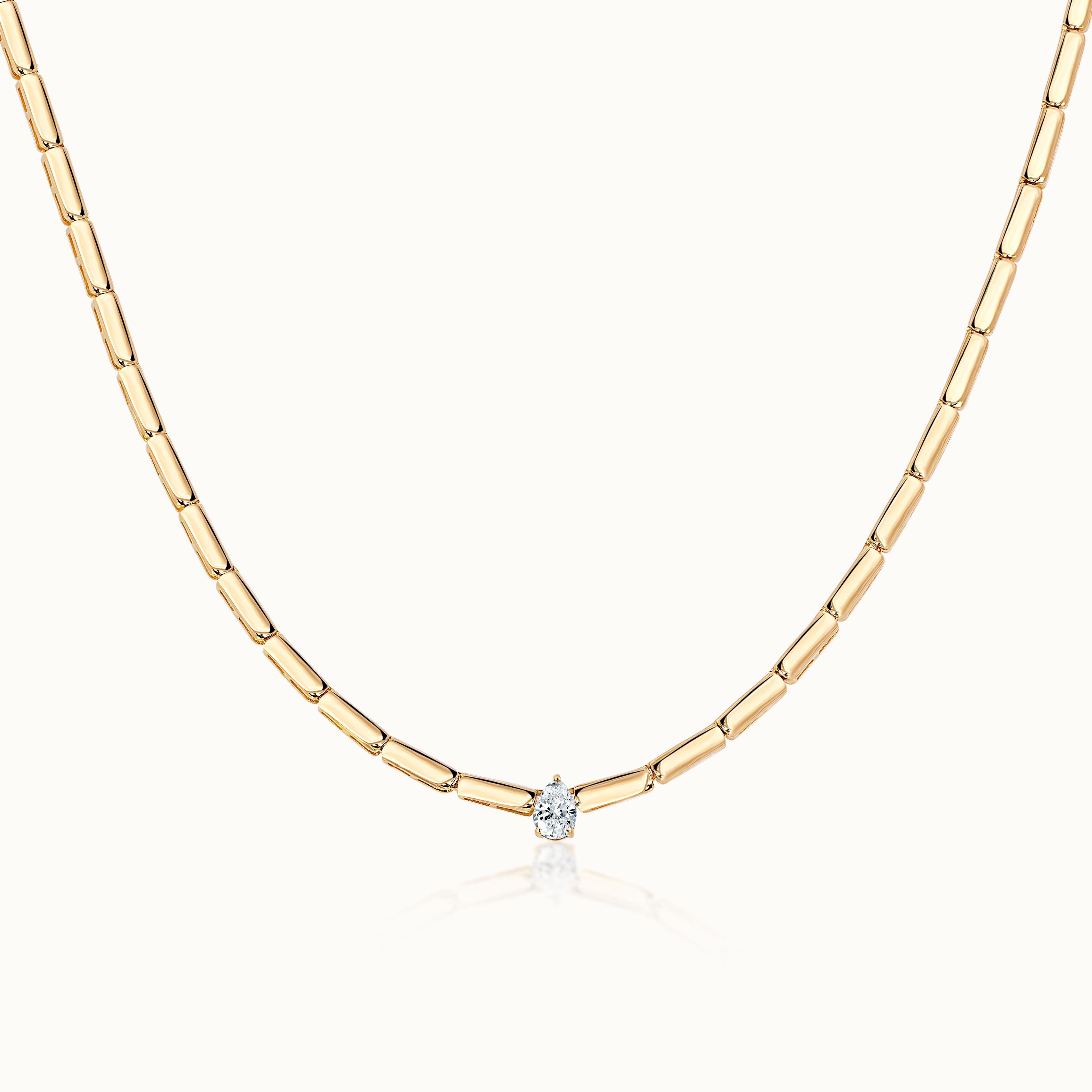 Bamboo-style Necklace with Pear Shape Diamond