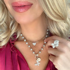 Gray Pearl Station Necklace with Diamond Clasp