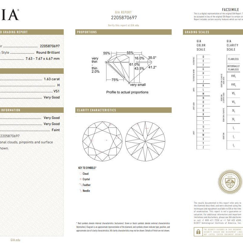 Lennon Round Diamond Solitaire 1.63 ct