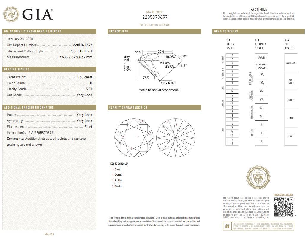 Lennon Round Diamond Solitaire 1.63 ct