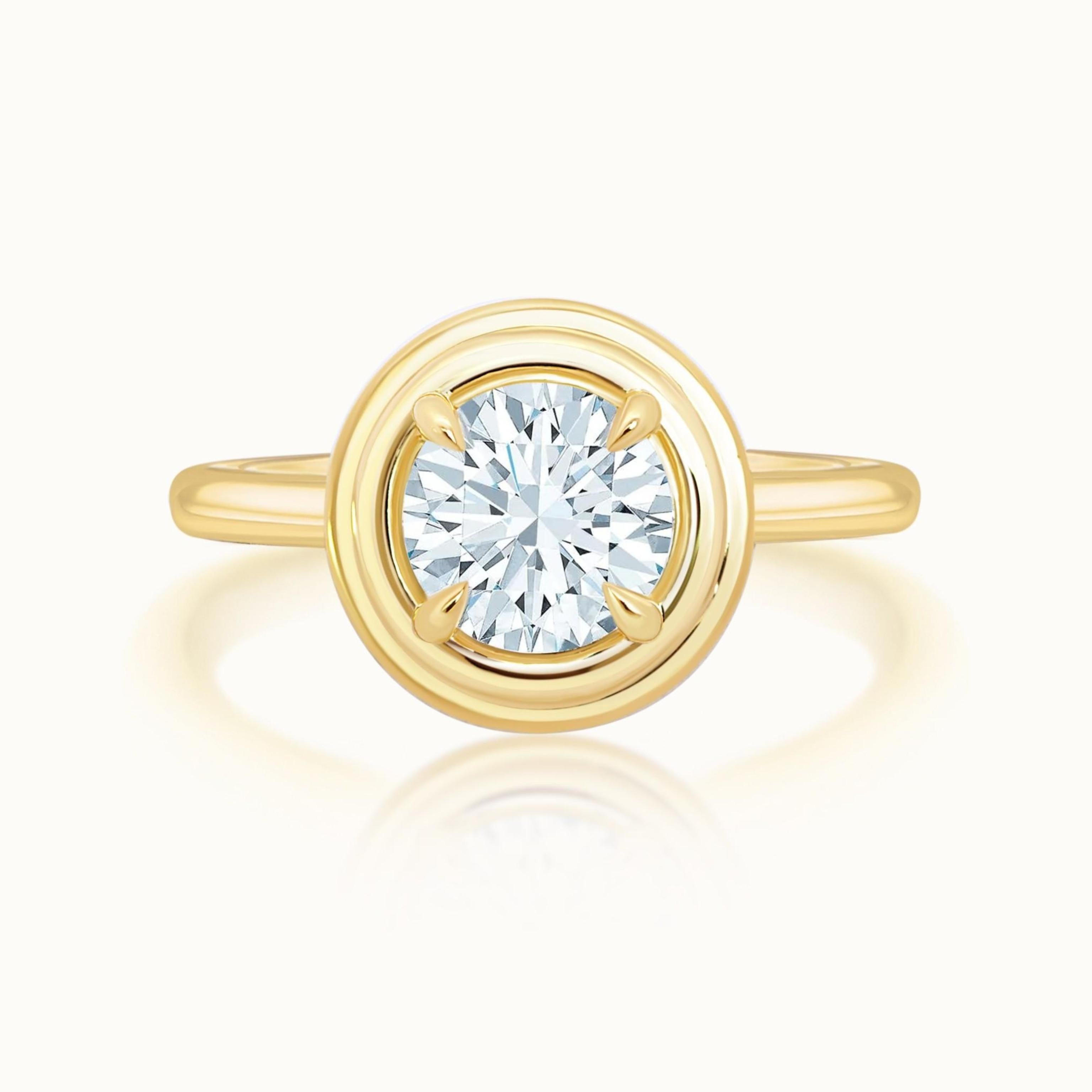 Round Diamond Ridged Bezel Ring