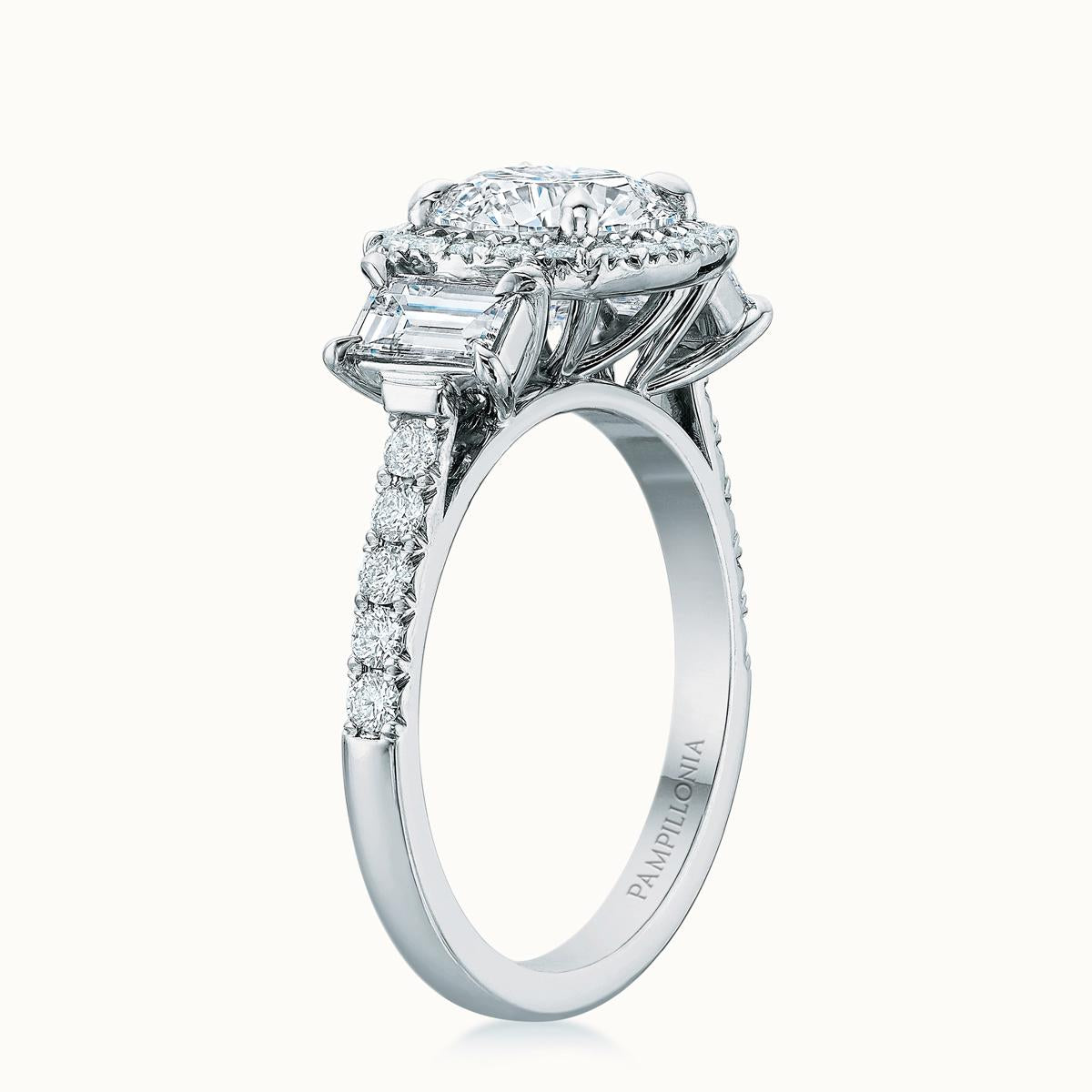 Kate Diamond Halo Three Stone Round