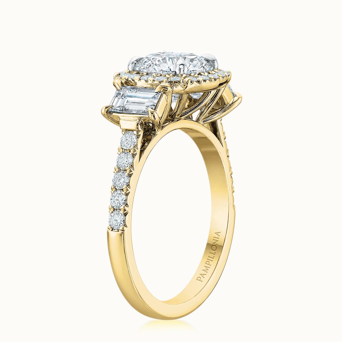 Kate Diamond Halo Three Stone Round