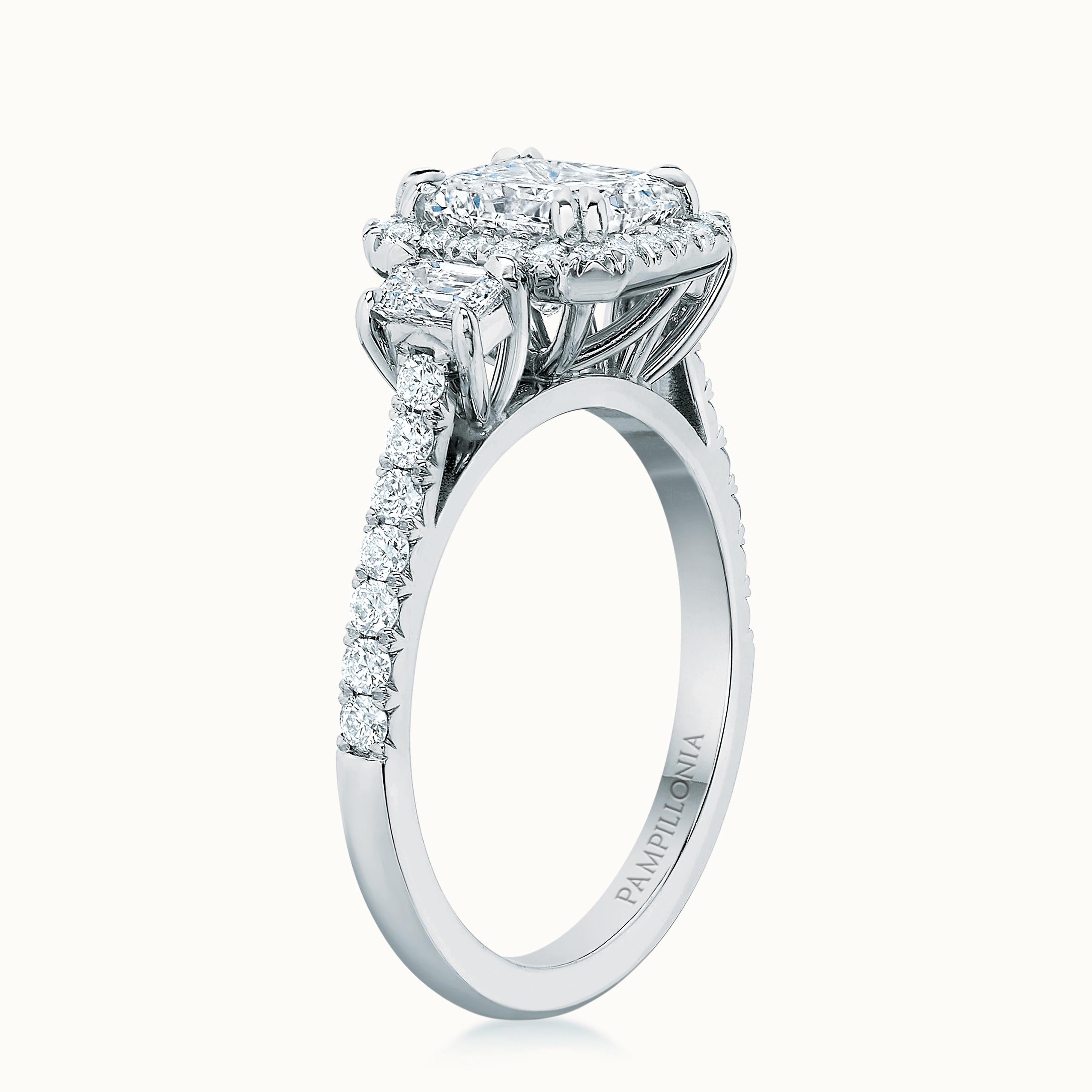 Kate Diamond Halo Three Stone Radiant