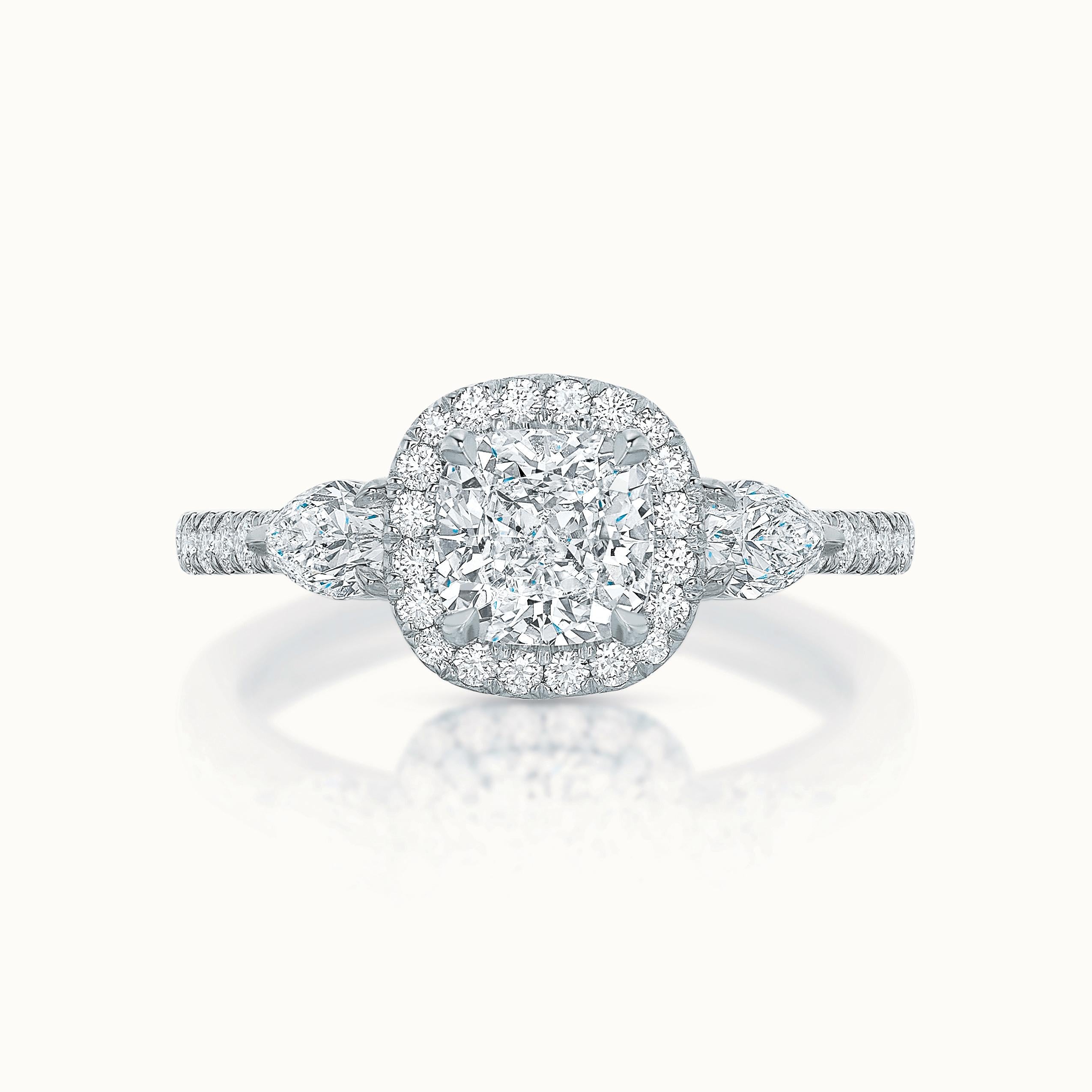 Kate Diamond Halo Three Stone Cushion