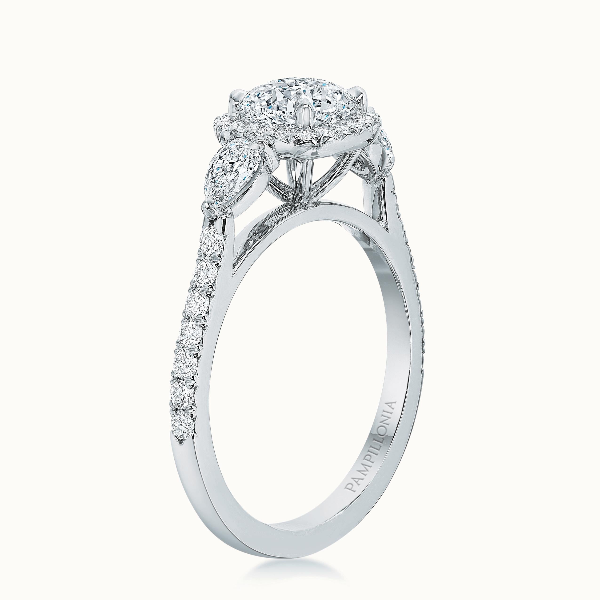 Kate Diamond Halo Three Stone Cushion