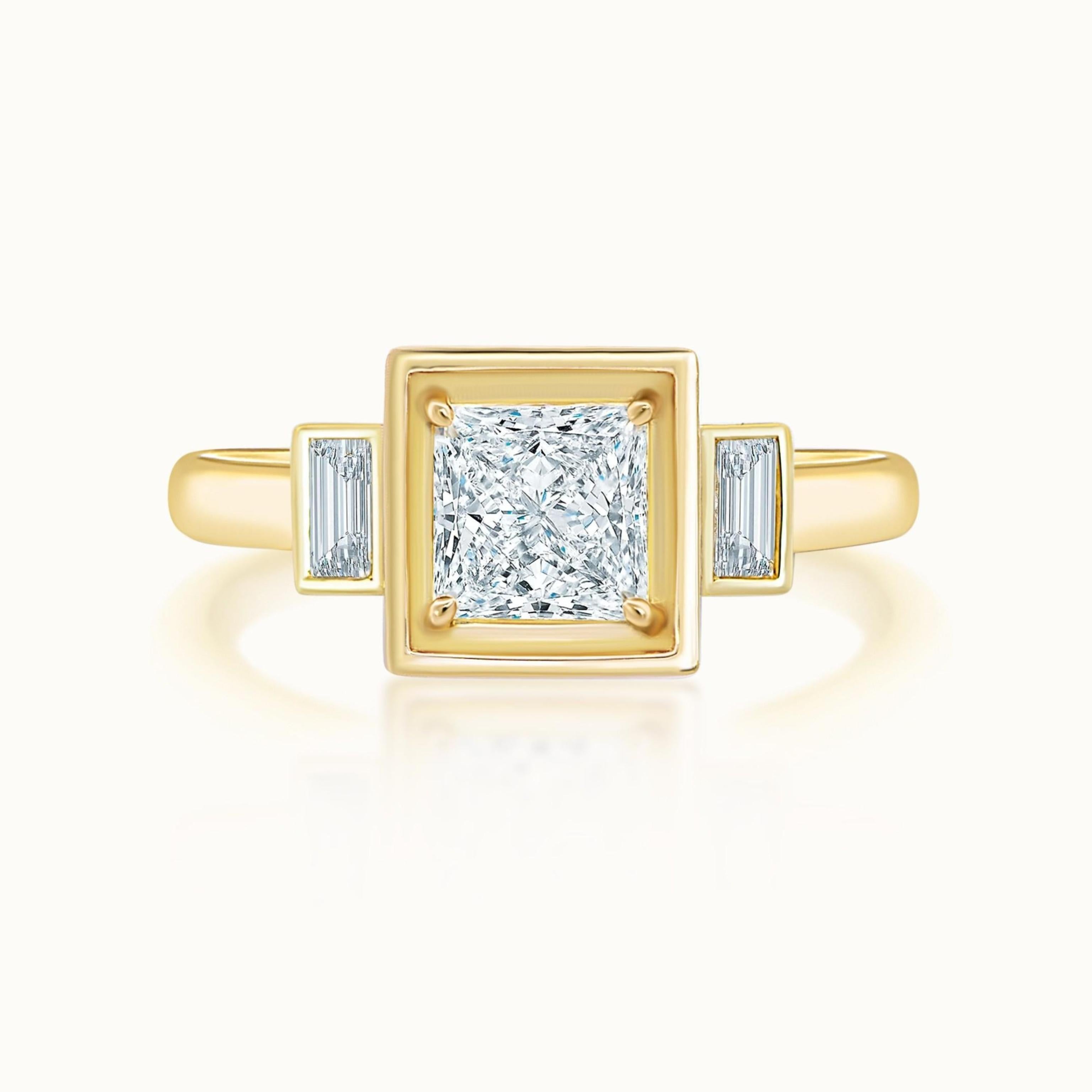 Aubri Bezel Set Three Stone Princess Diamond Ring
