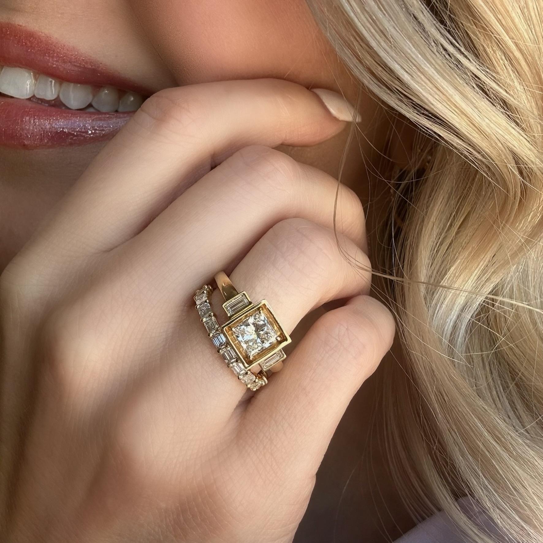 Aubri Bezel Set Three Stone Princess Diamond Ring