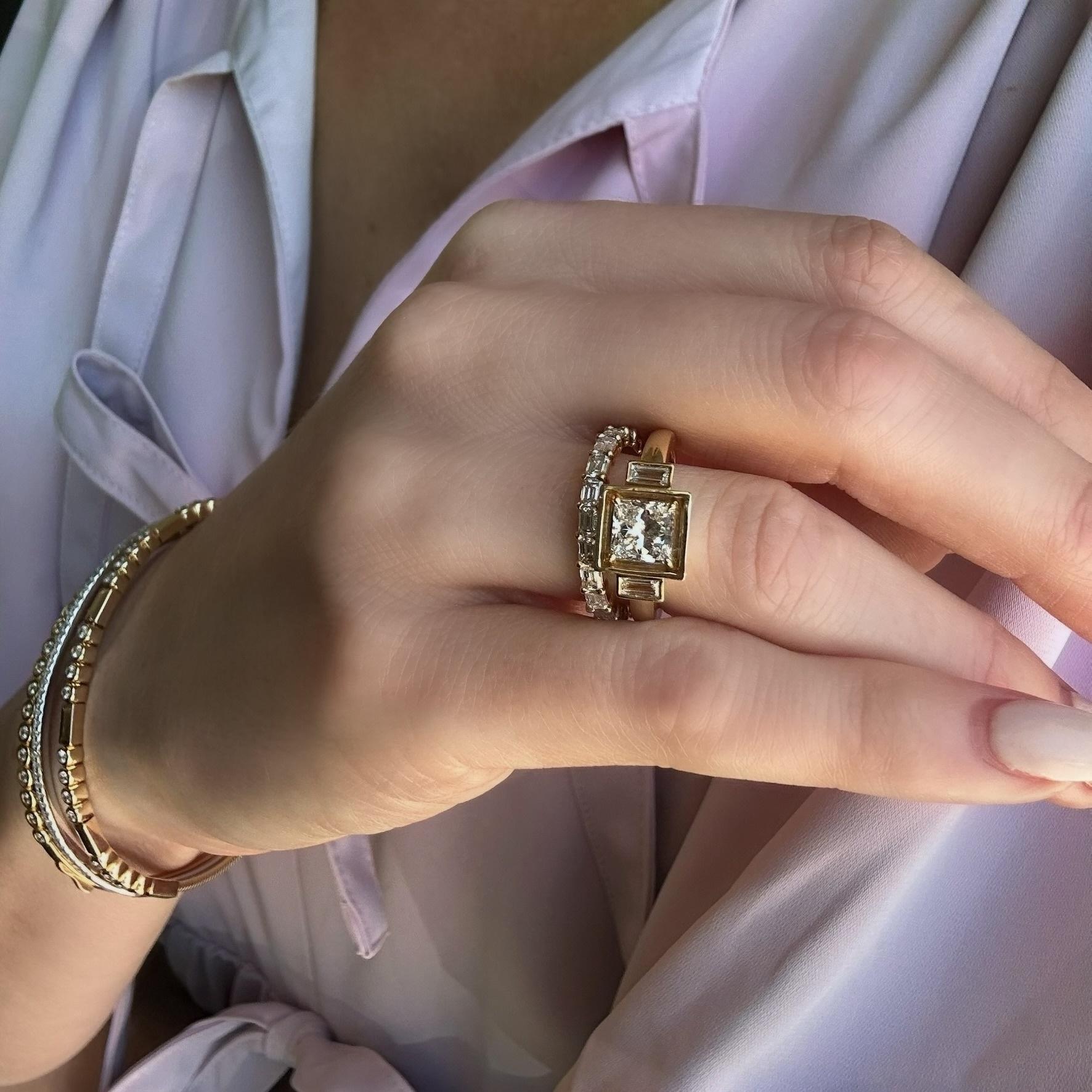 Aubri Bezel Set Three Stone Princess Diamond Ring