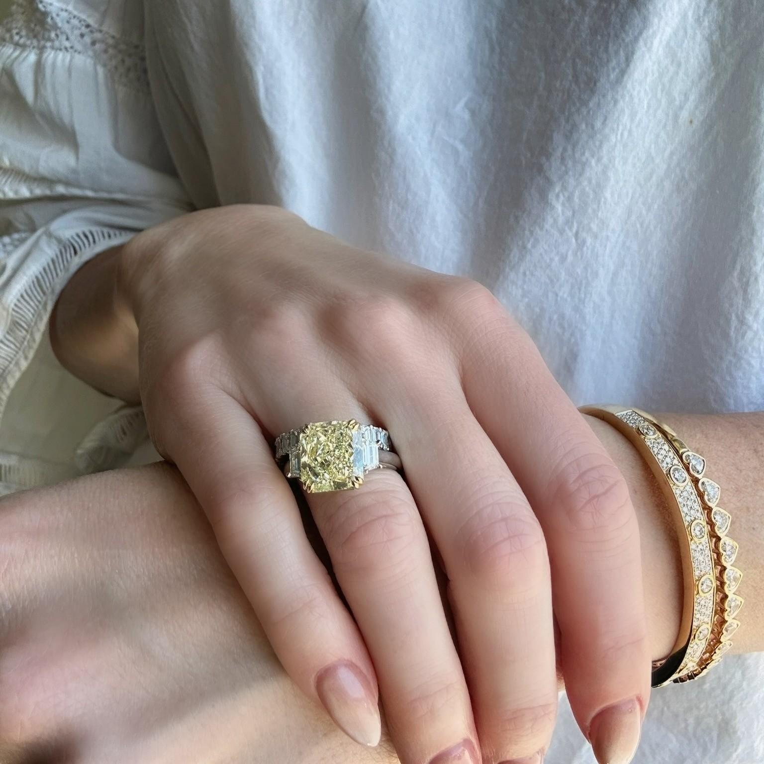 Taylor Three Stone Yellow Diamond Radiant
