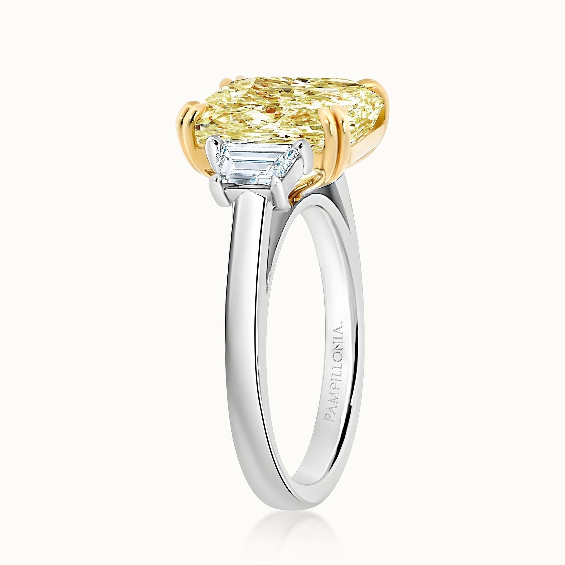 Taylor Three Stone Yellow Diamond Radiant