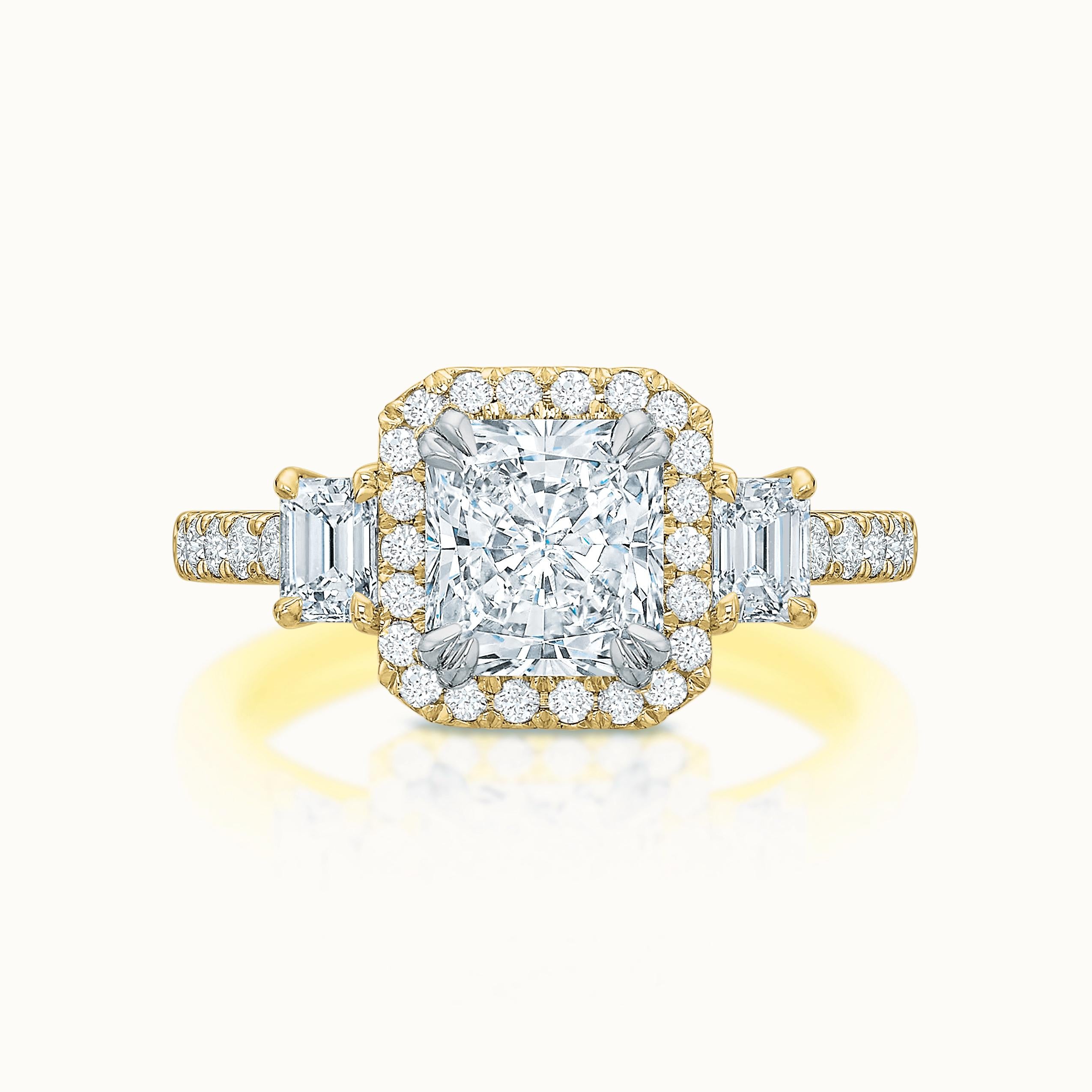 Kate Diamond Halo Three Stone Radiant