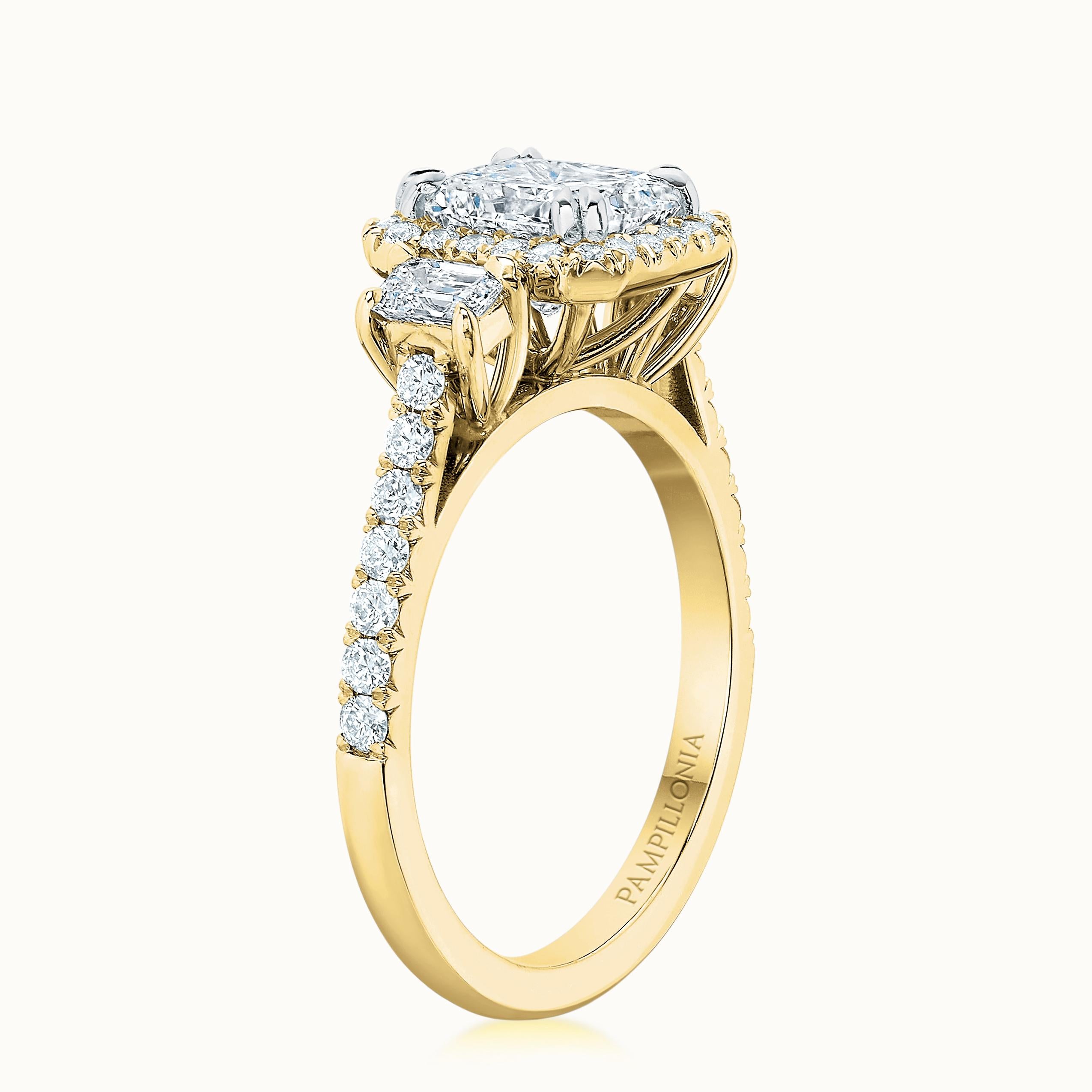 Kate Diamond Halo Three Stone Radiant