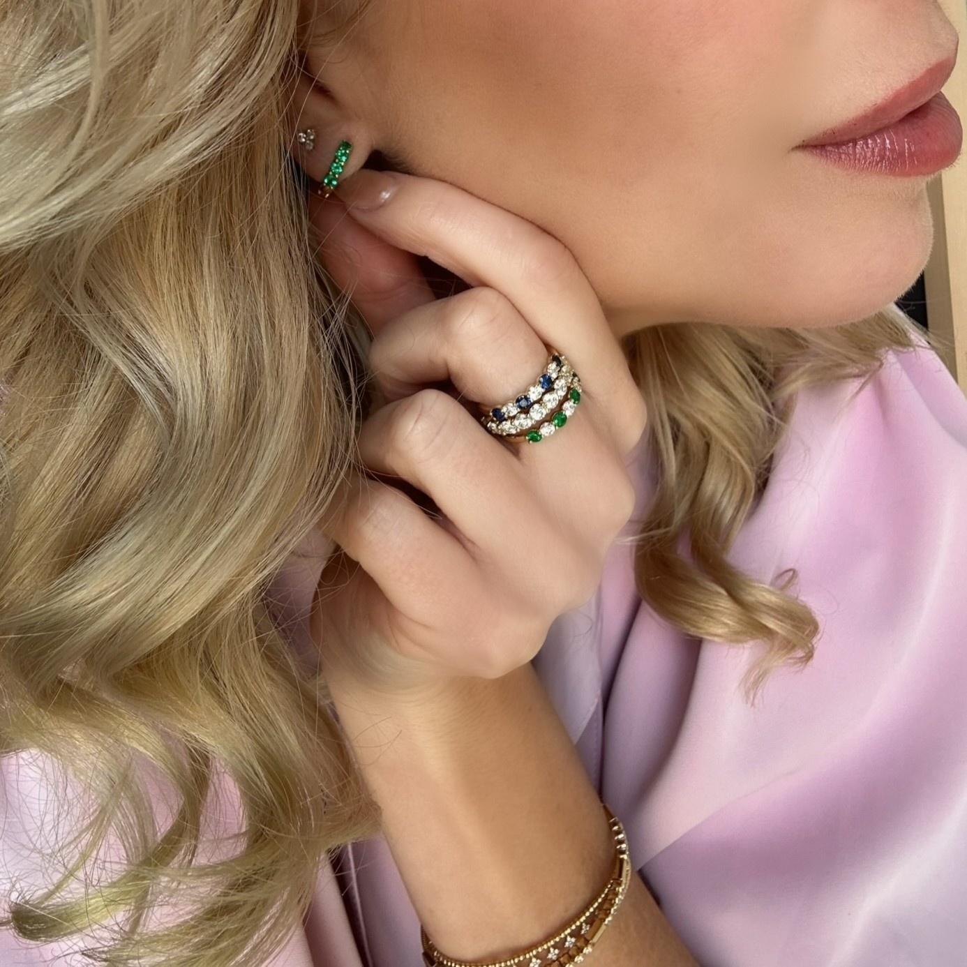 Savannah Alternating Emerald & Diamond Band