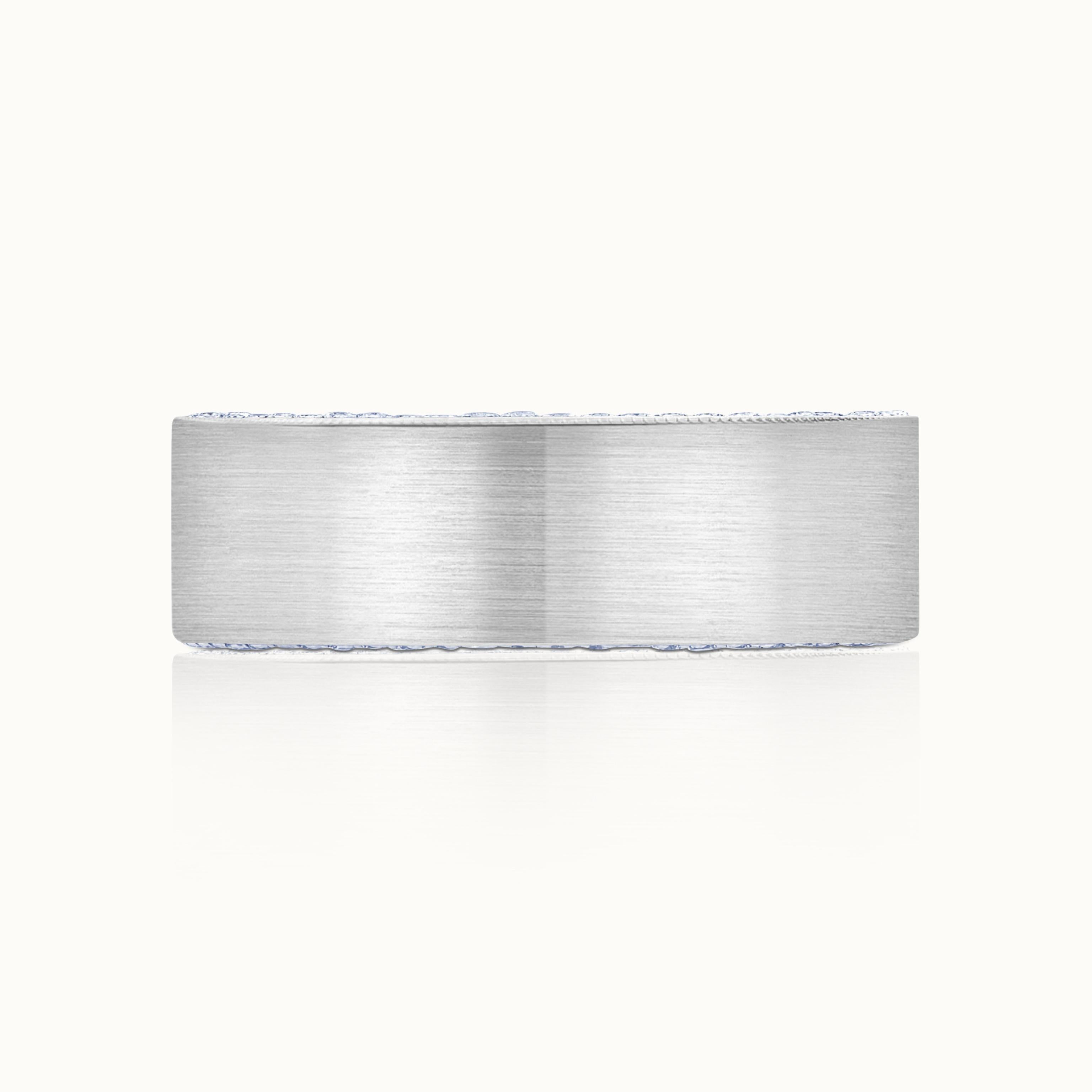 Brushed White Gold Mens Band with Eternity Side Profile
