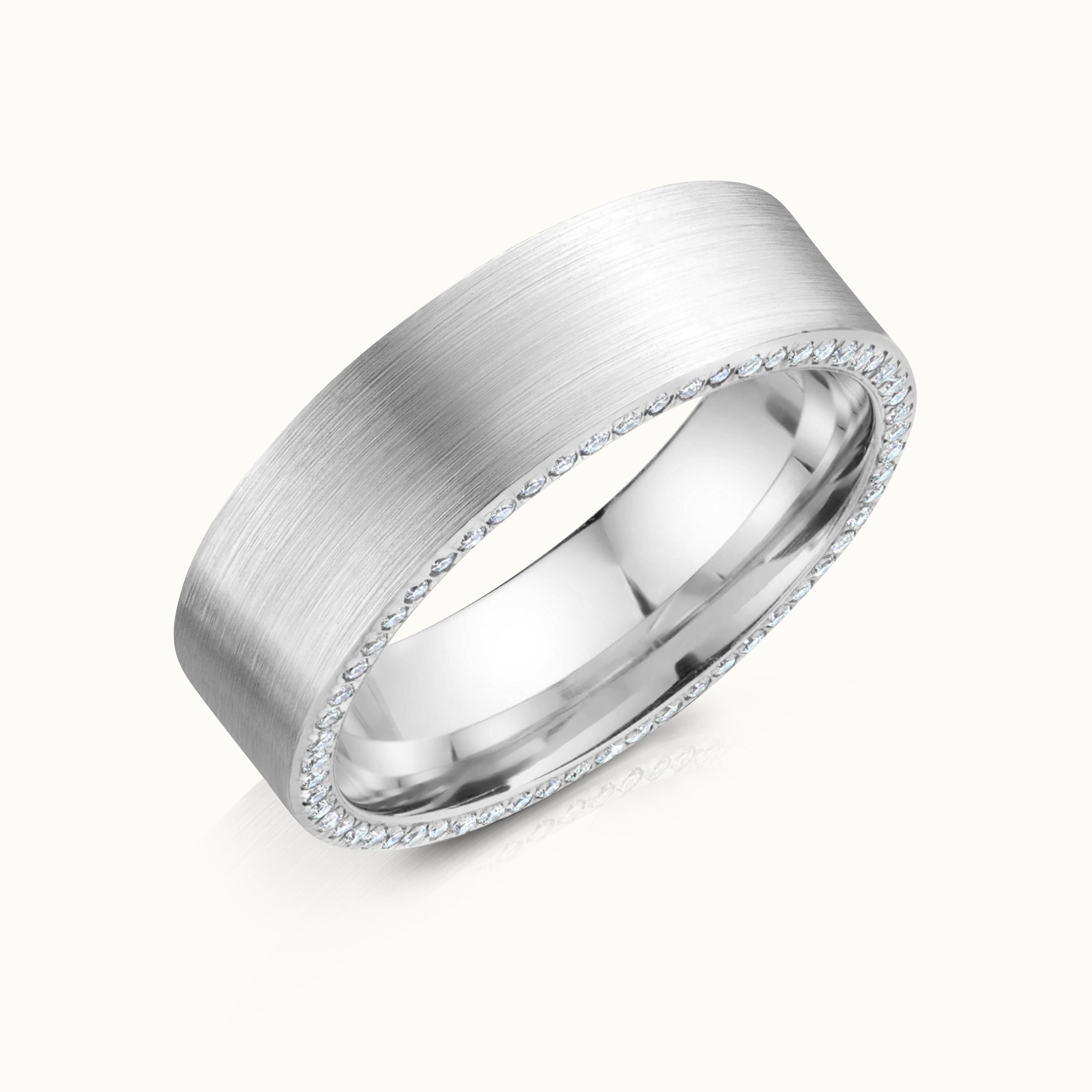 Brushed White Gold Mens Band with Eternity Side Profile