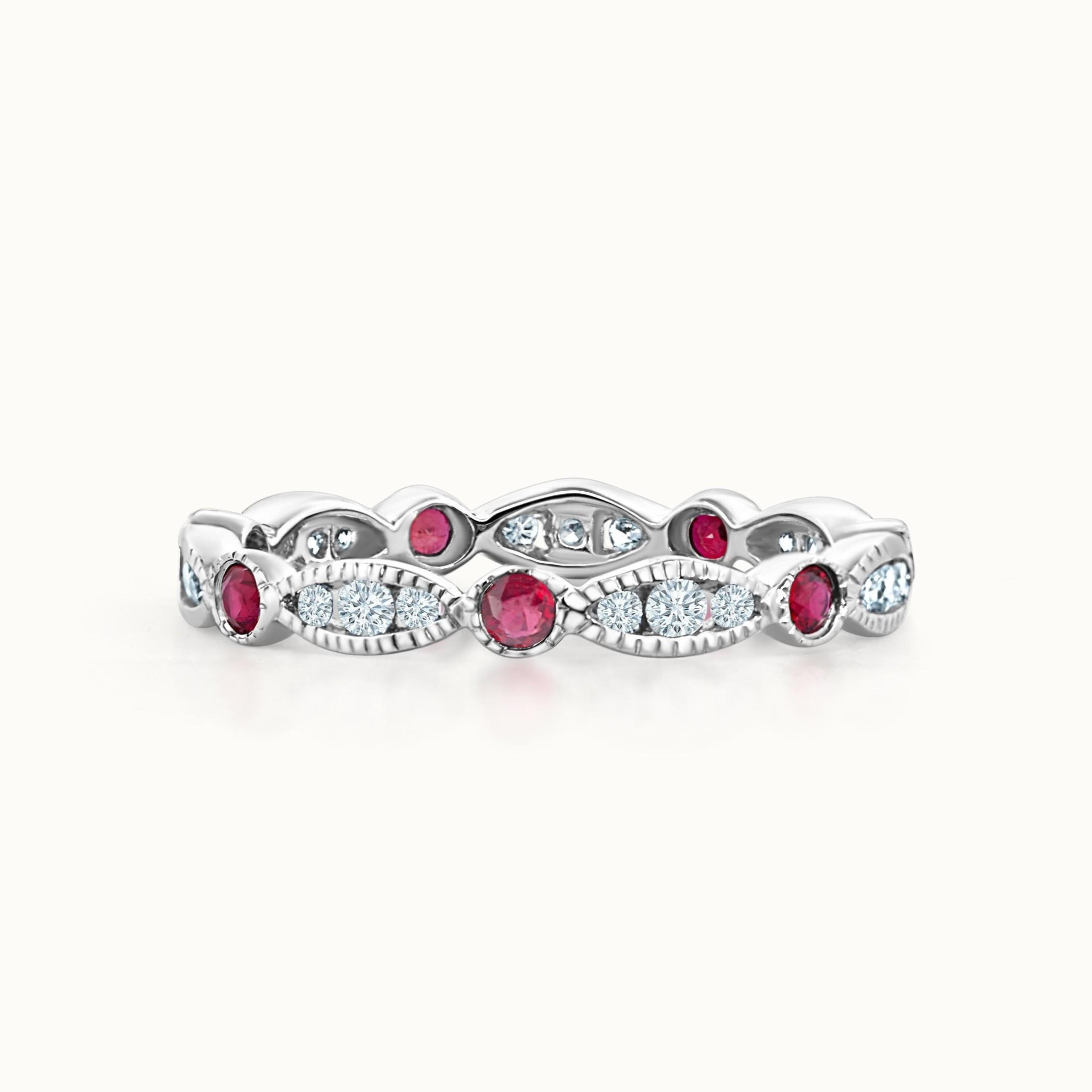 Diamond & Ruby Alternating Band with Milgrain