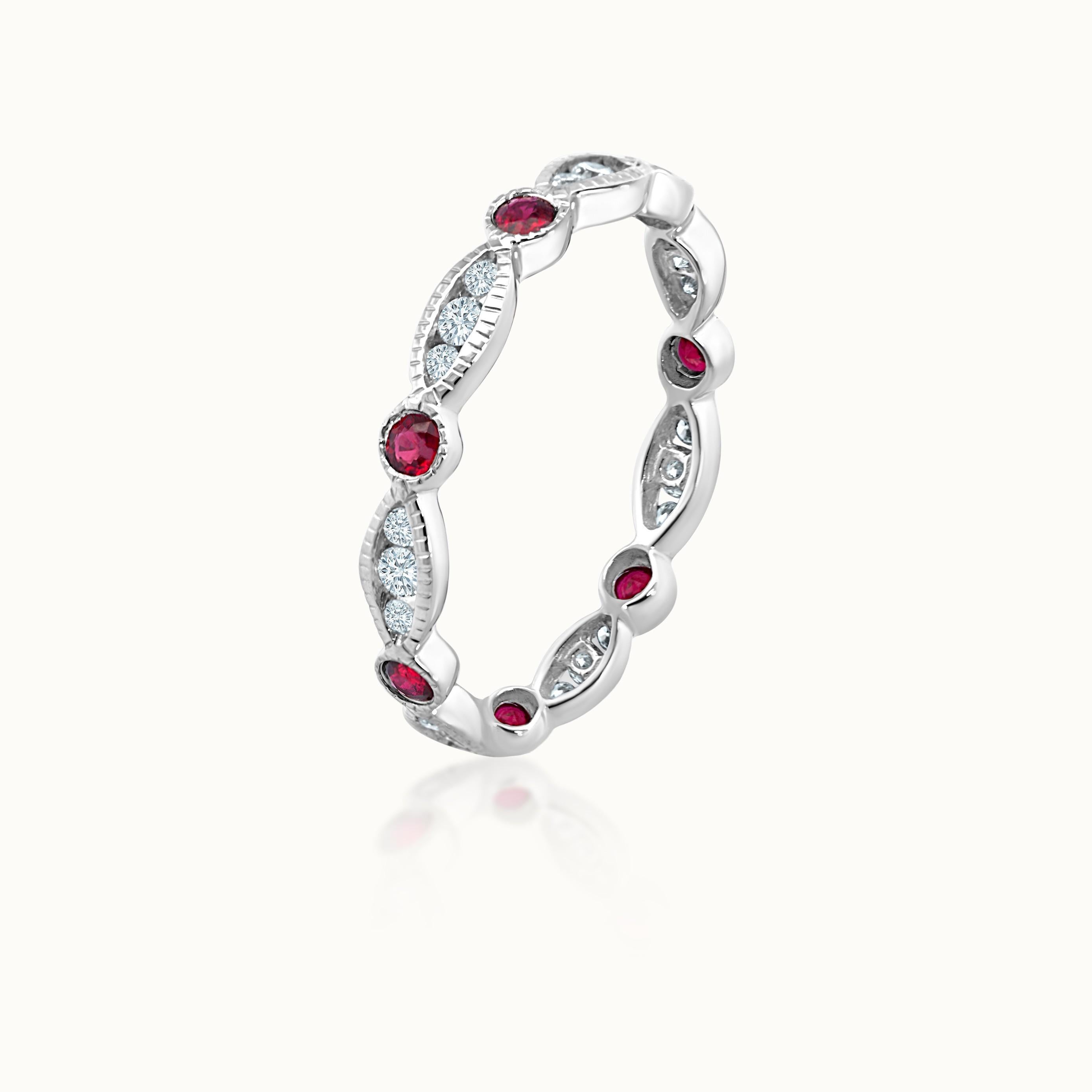 Diamond & Ruby Alternating Band with Milgrain