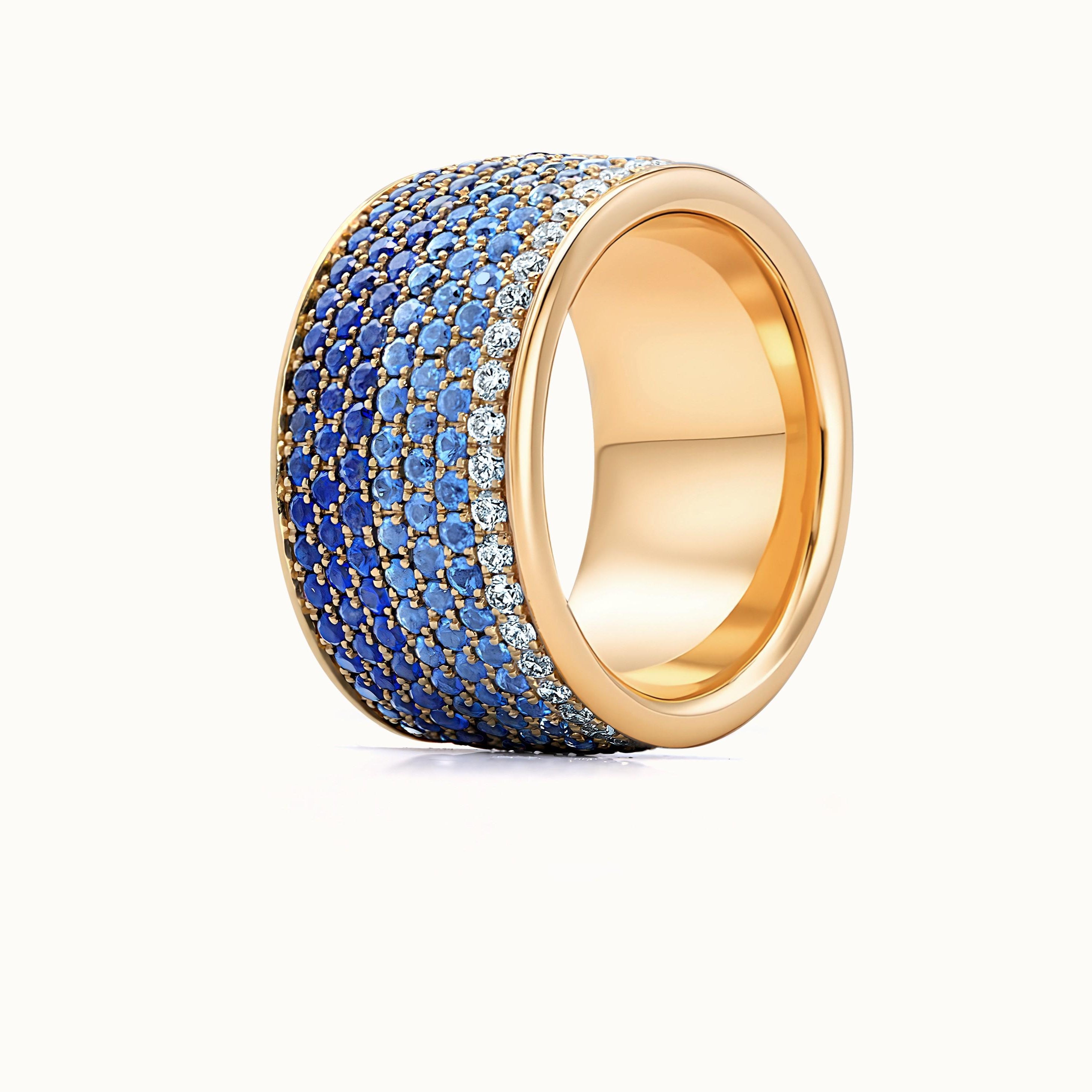 Ombre Blue Sapphire & Diamond Band
