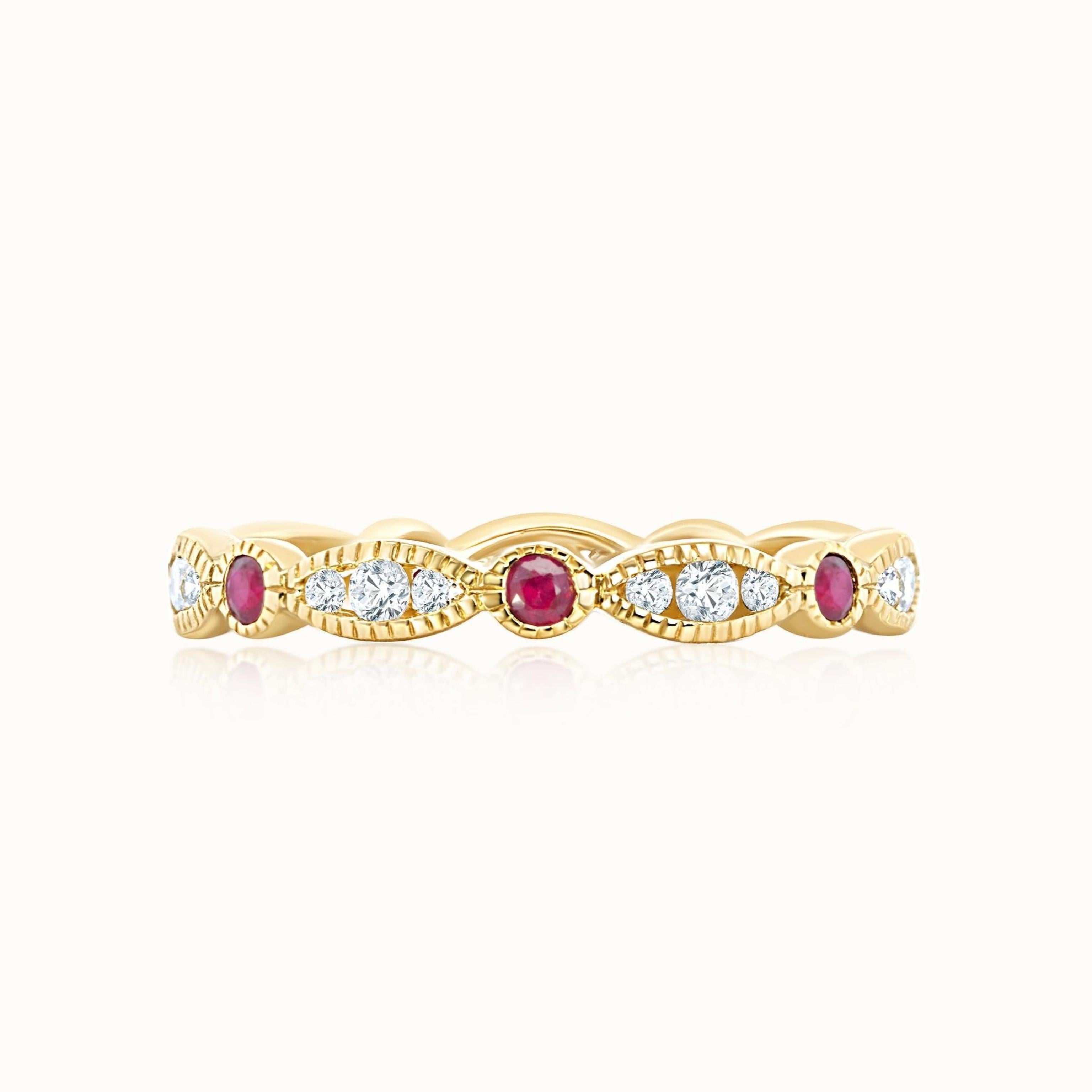 Diamond & Ruby Alternating Band with Milgrain