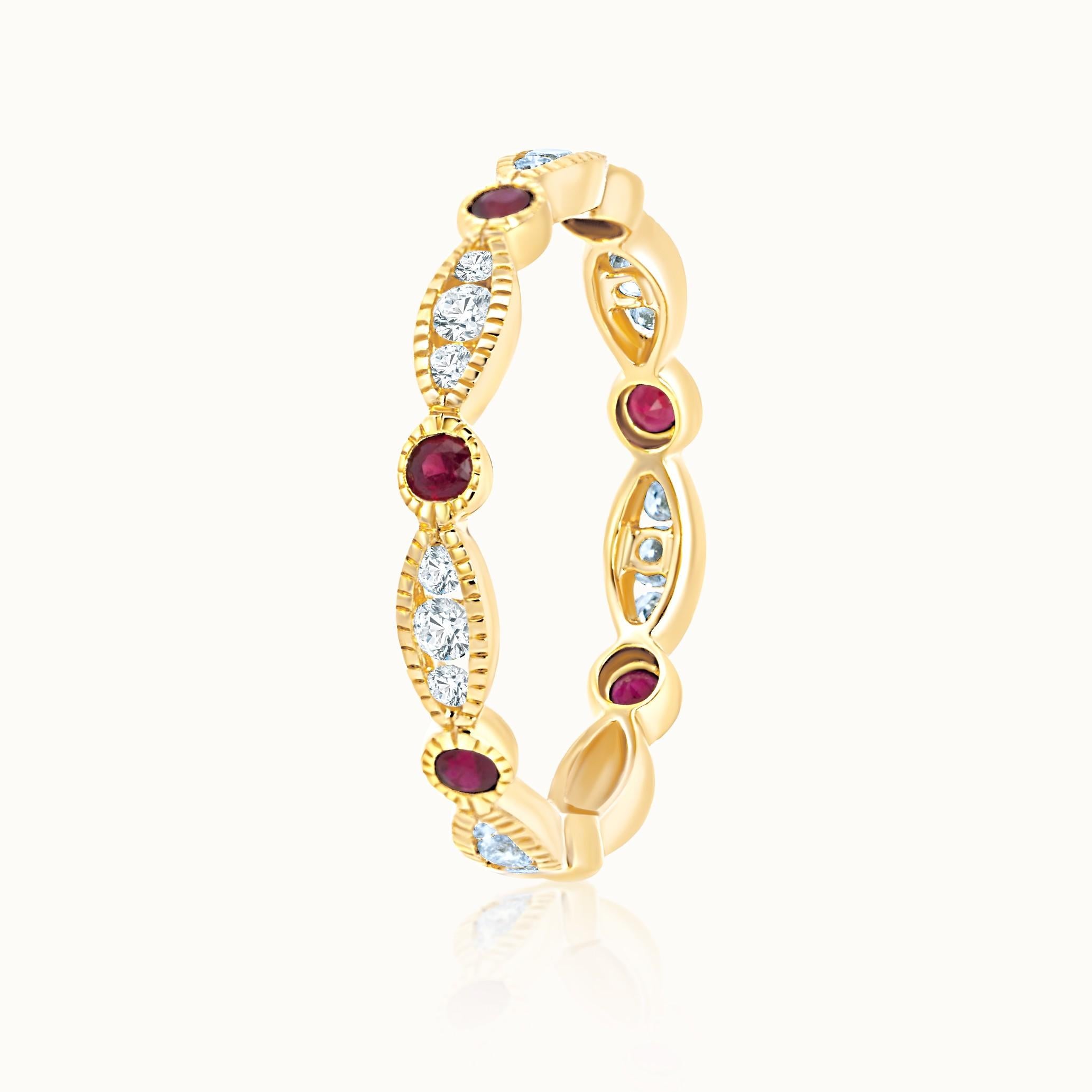 Diamond & Ruby Alternating Band with Milgrain