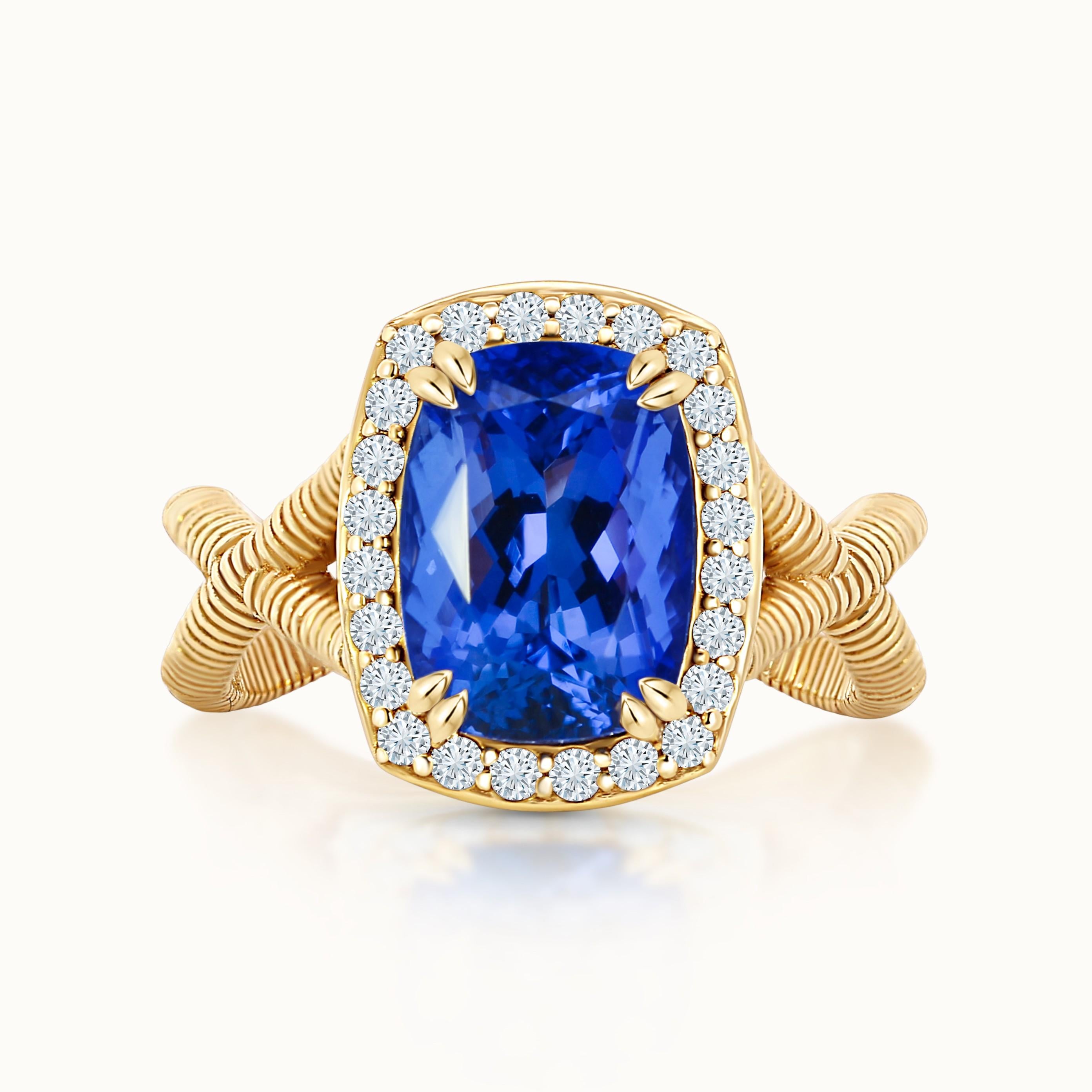 Savannah Cushion Blue Tanzanite & Diamond Halo