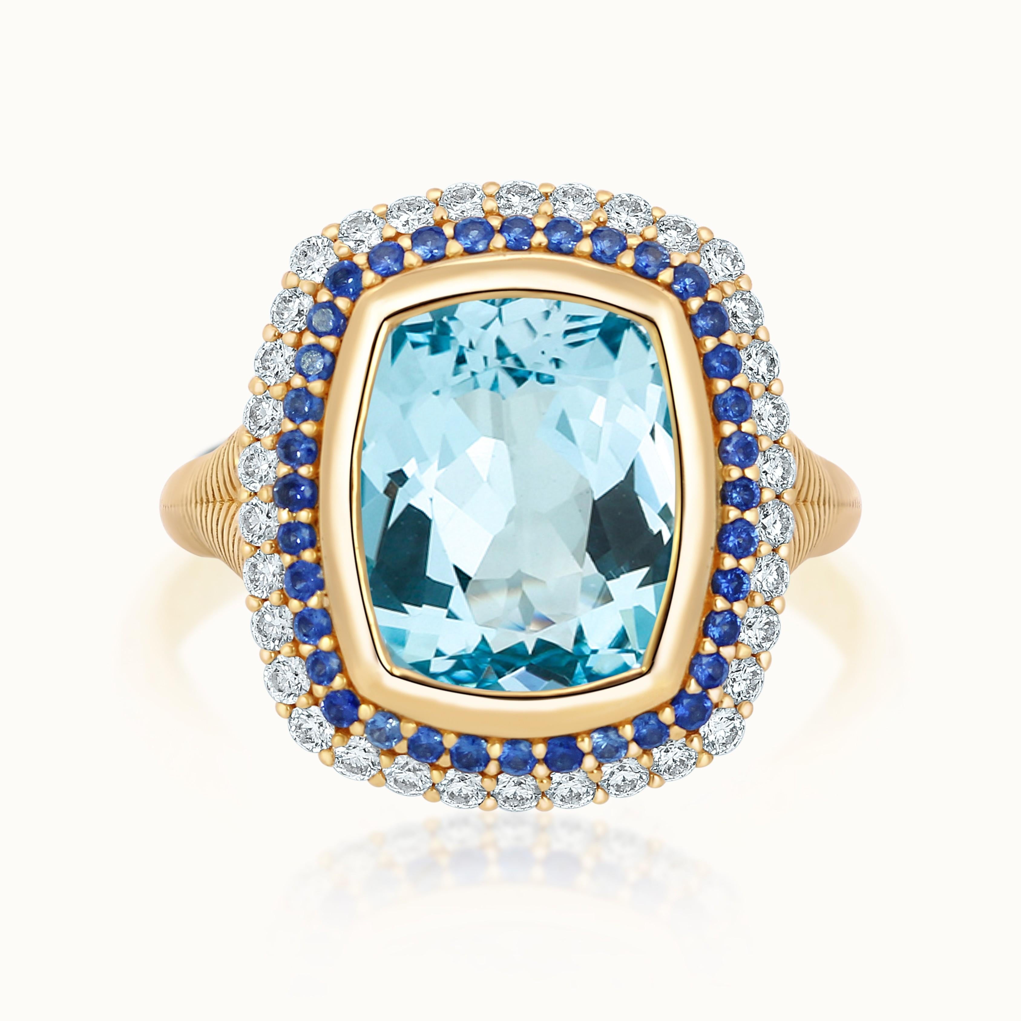 Savannah Cushion Topaz with Diamond & Sapphire Halo