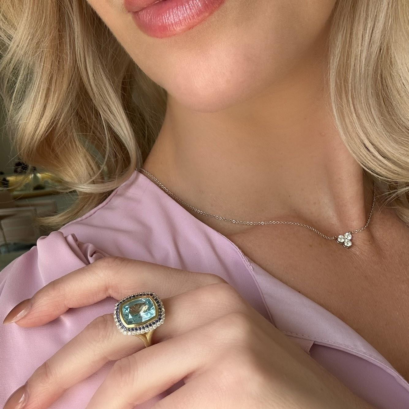 Savannah Cushion Topaz with Diamond & Sapphire Halo