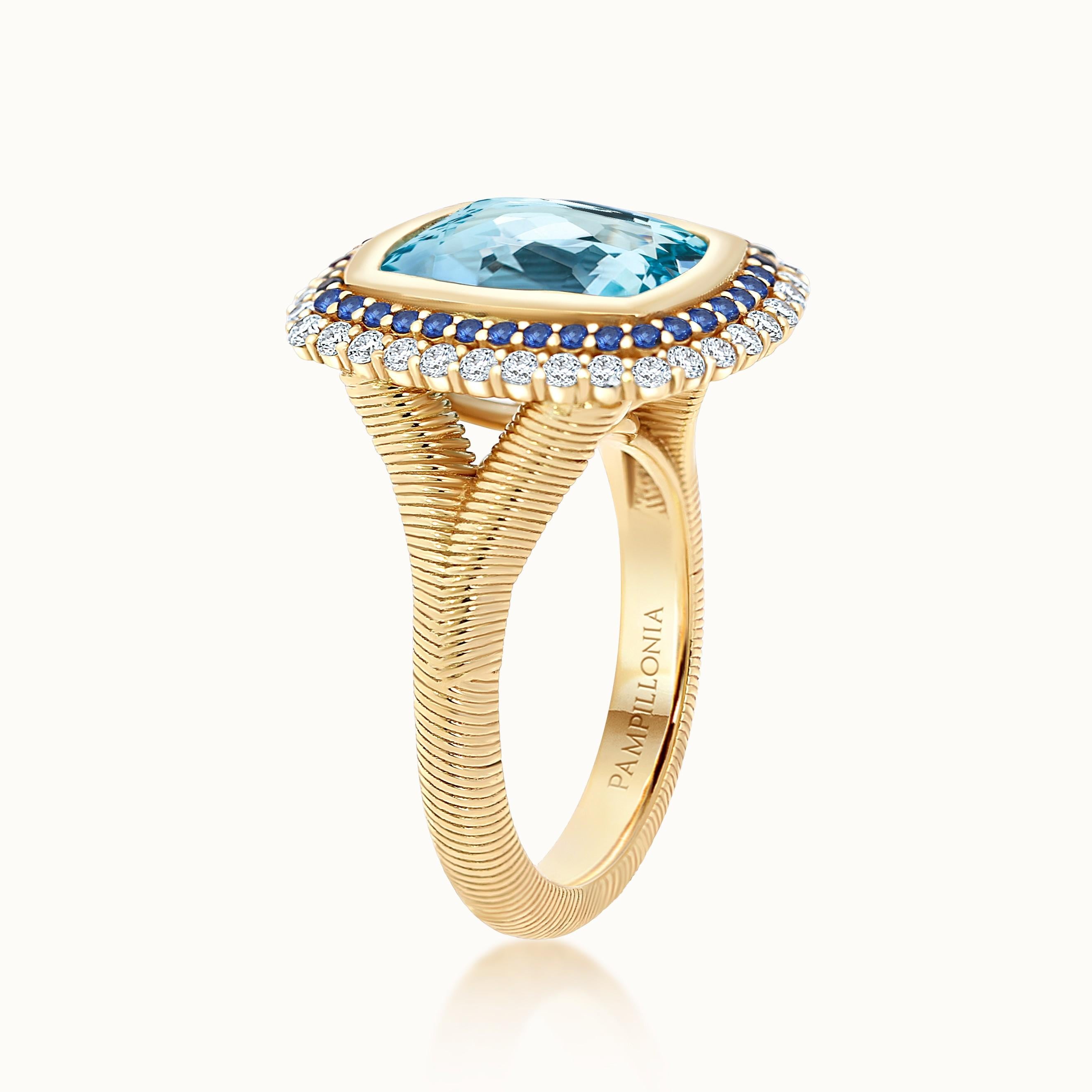 Savannah Cushion Topaz with Diamond & Sapphire Halo
