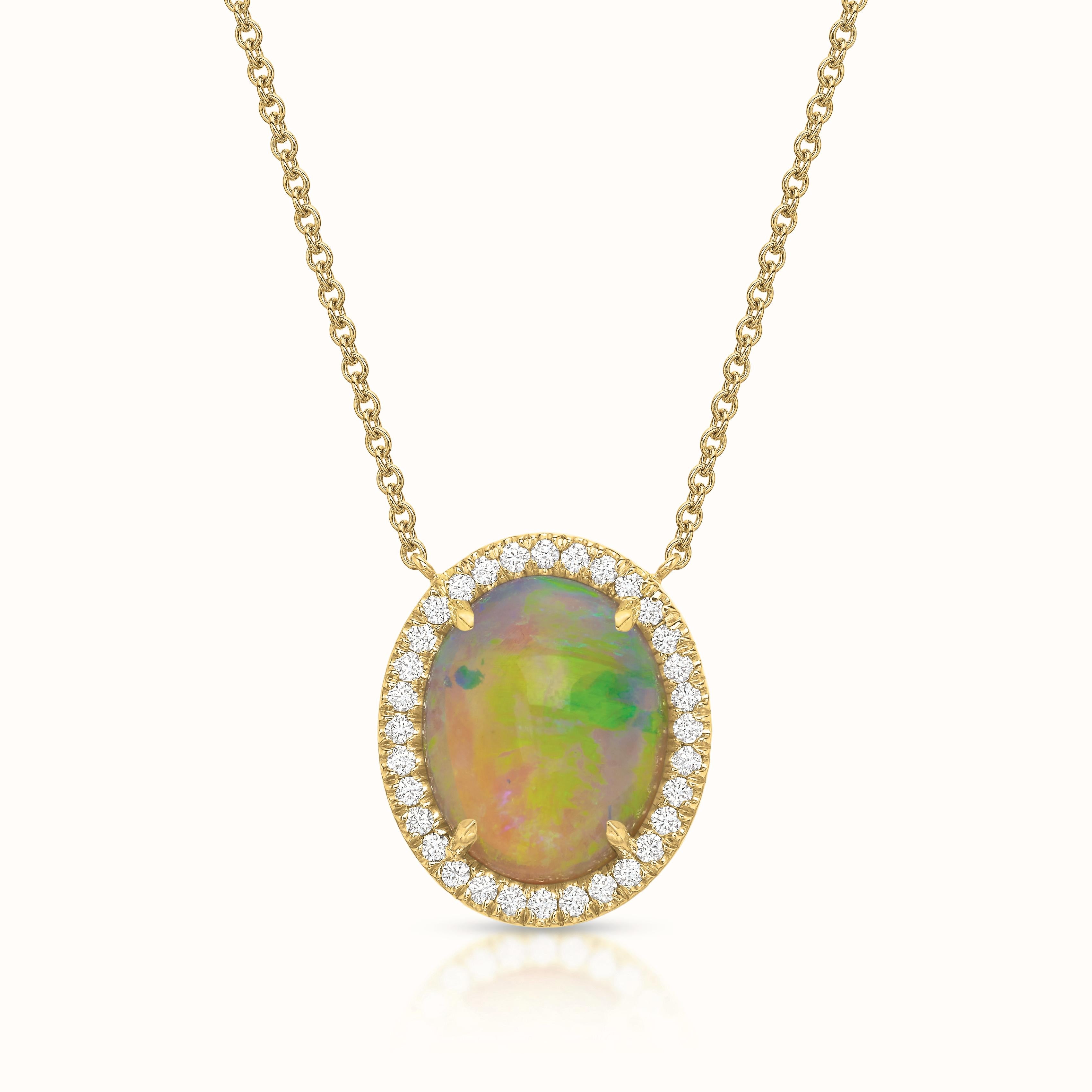 Kate Necklace Oval Opal Diamond Halo