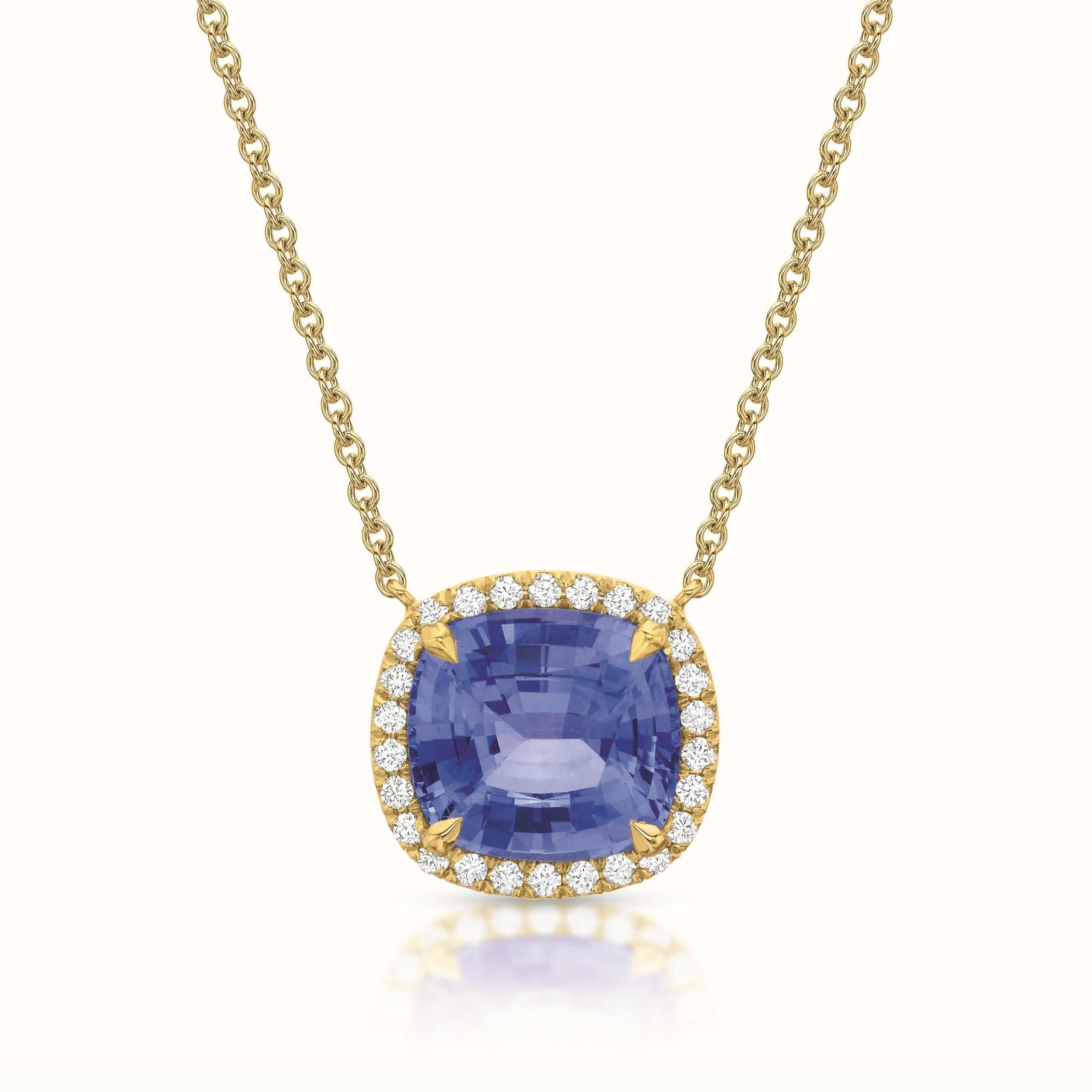 Kate Necklace Cushion Ceylon Sapphire Diamond Halo