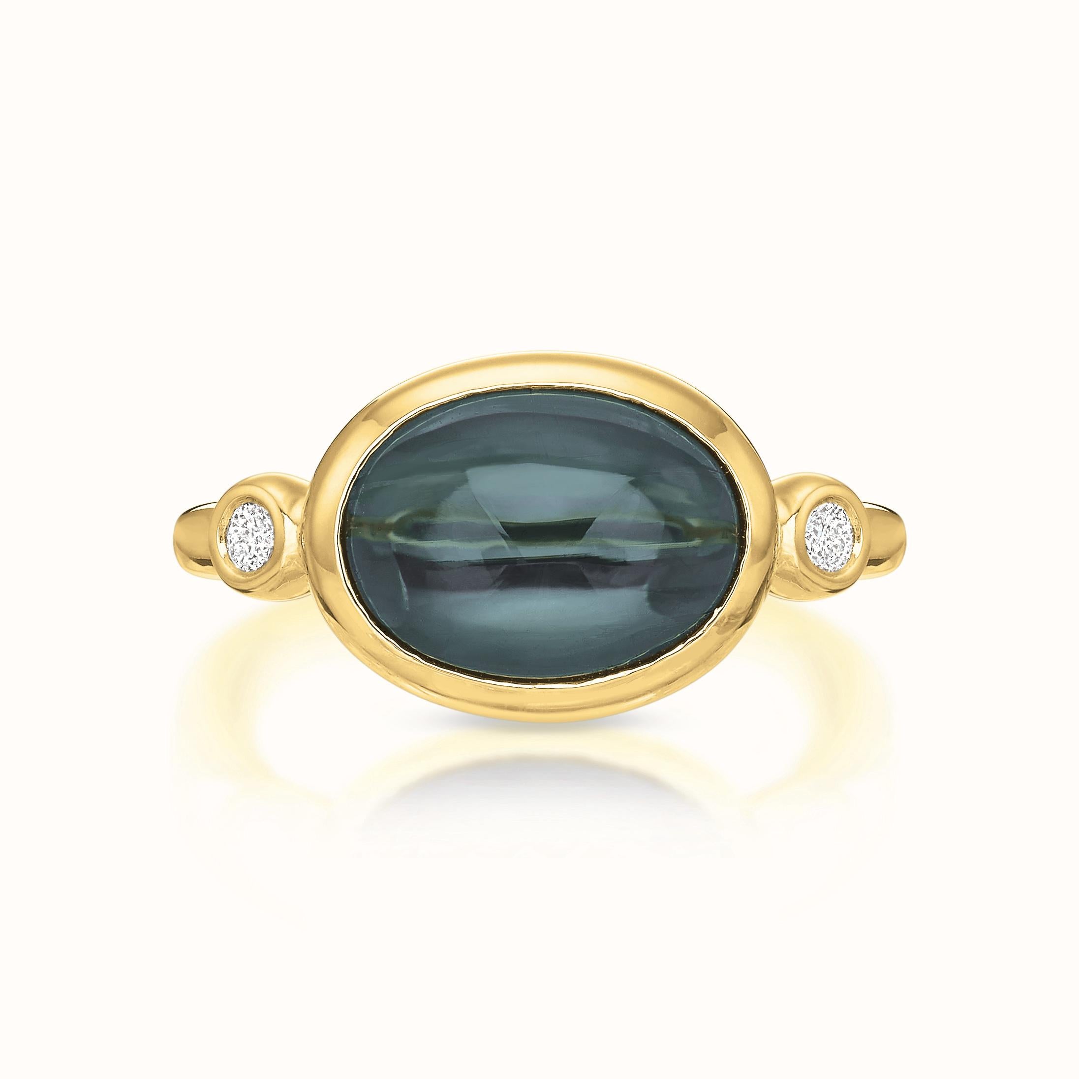Aubri Bezel Set Cabachon Blue Tourmaline & Diamond Ring