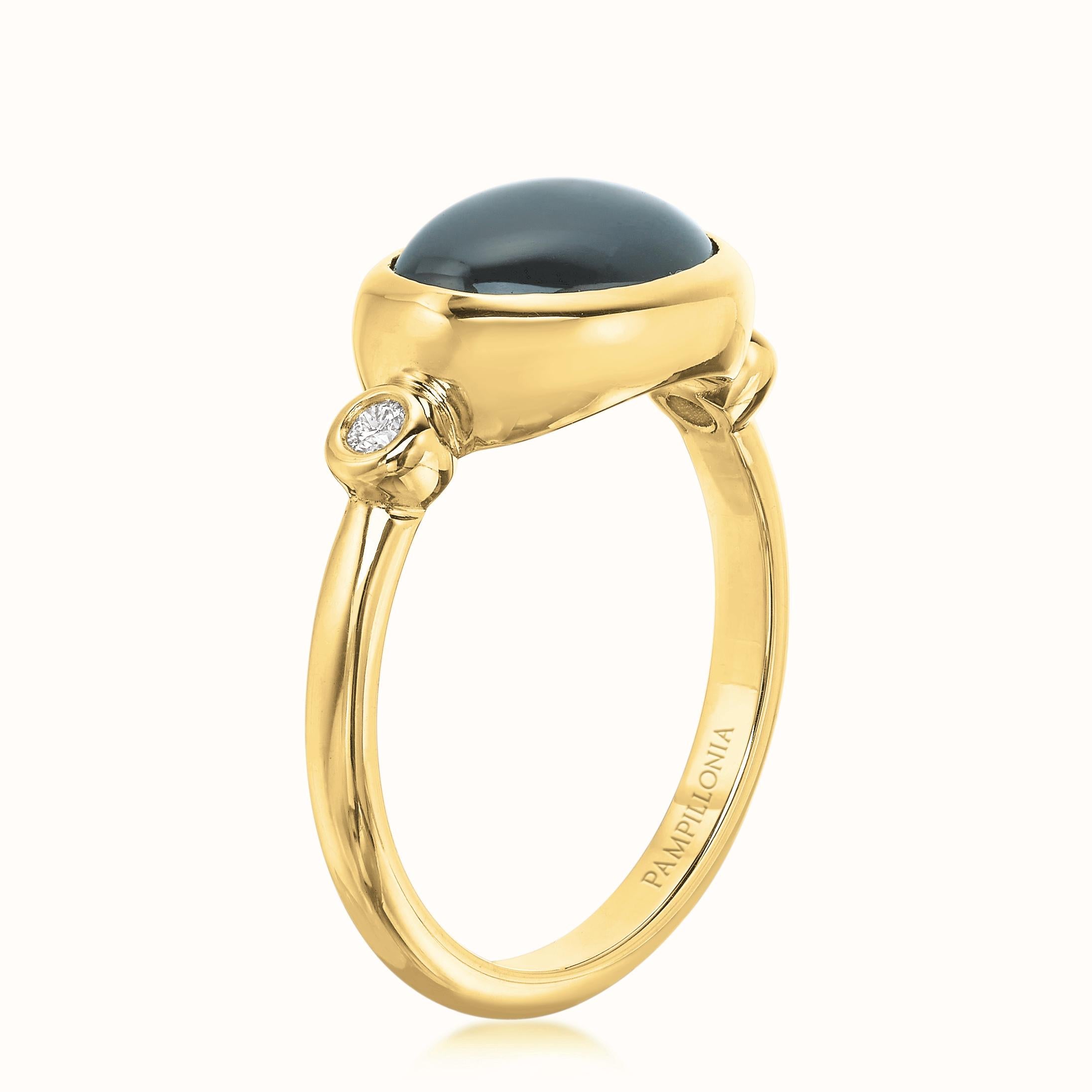 Aubri Bezel Set Cabachon Blue Tourmaline & Diamond Ring