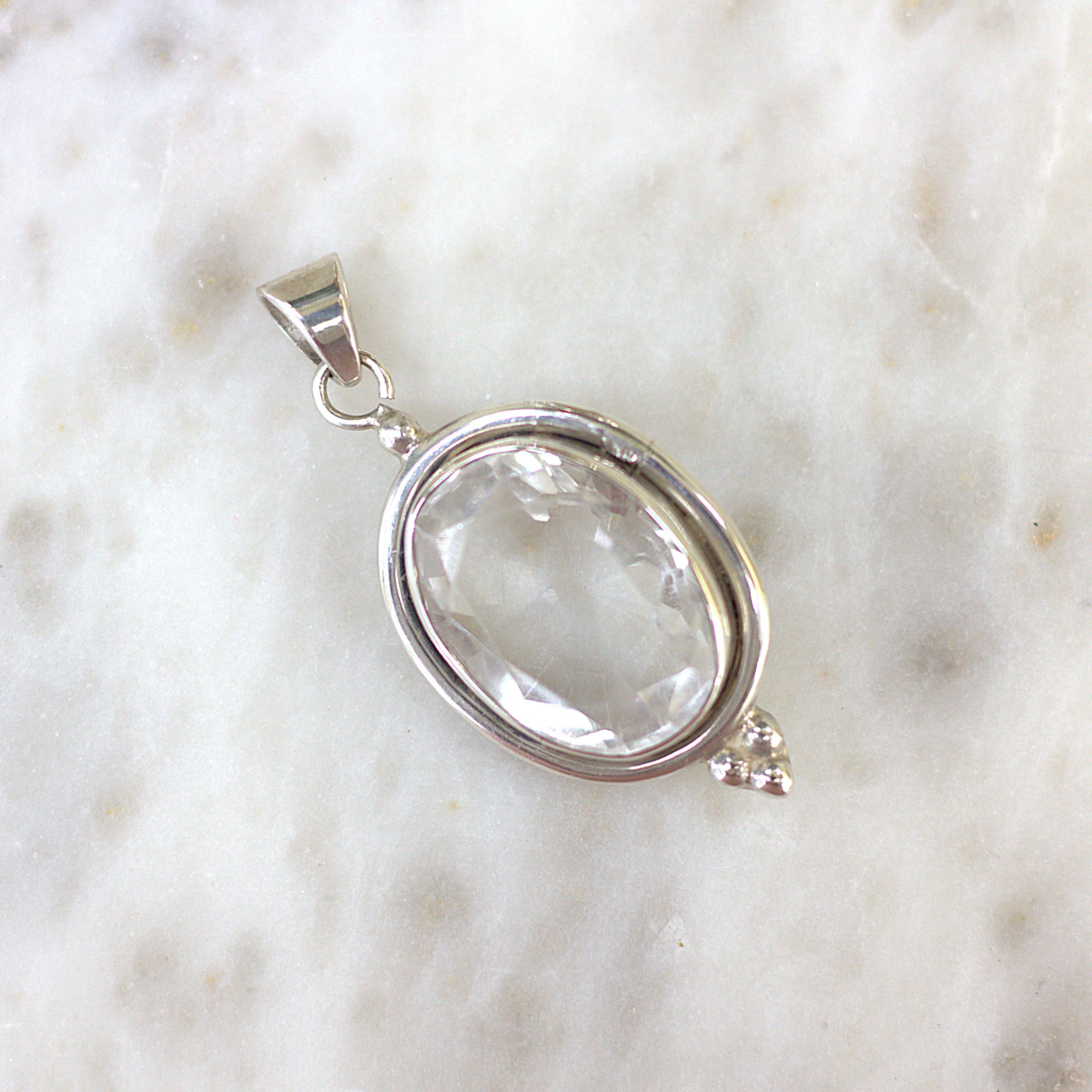 ESTATE Oval White Topaz Pendant