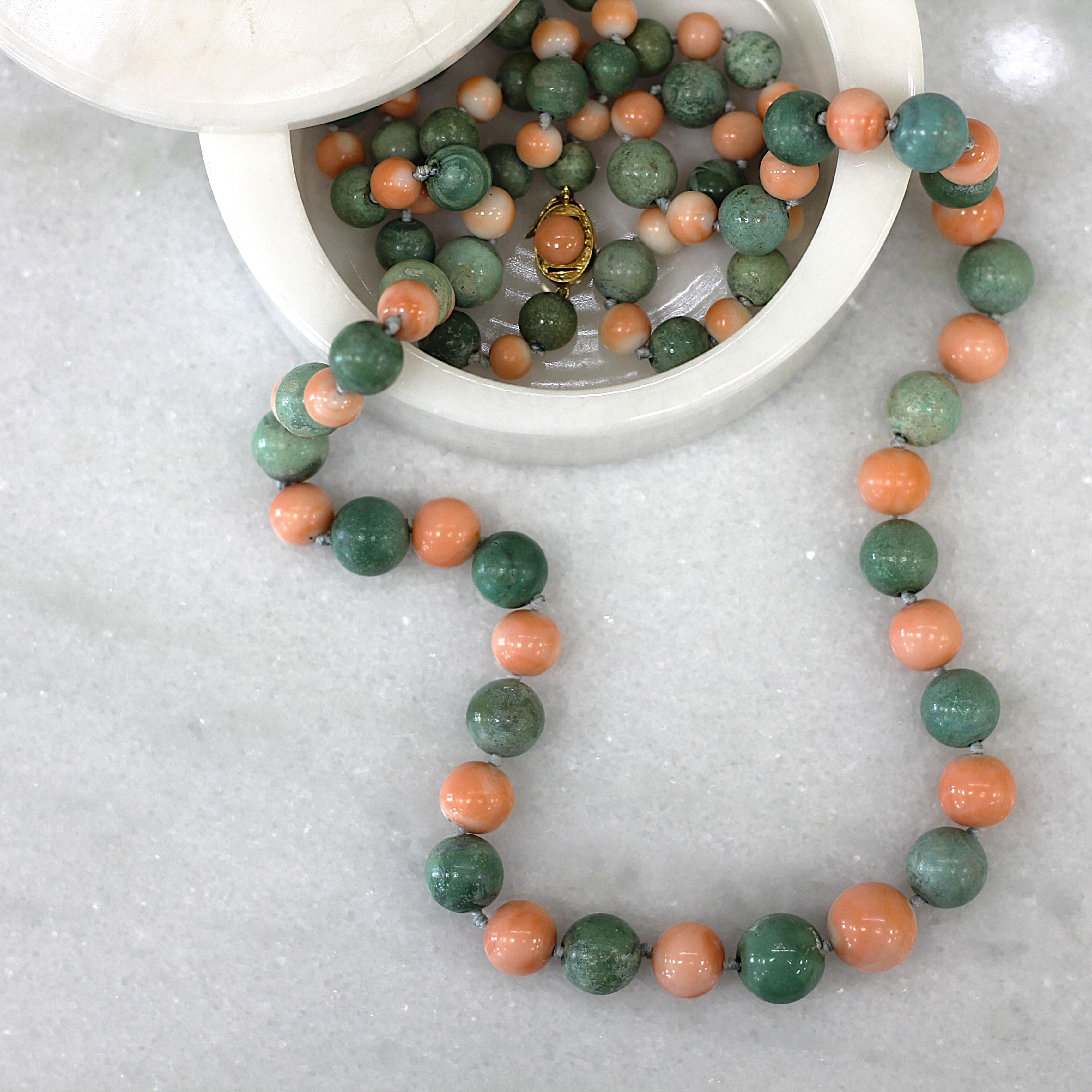 ESTATE Coral and Malachite Necklace