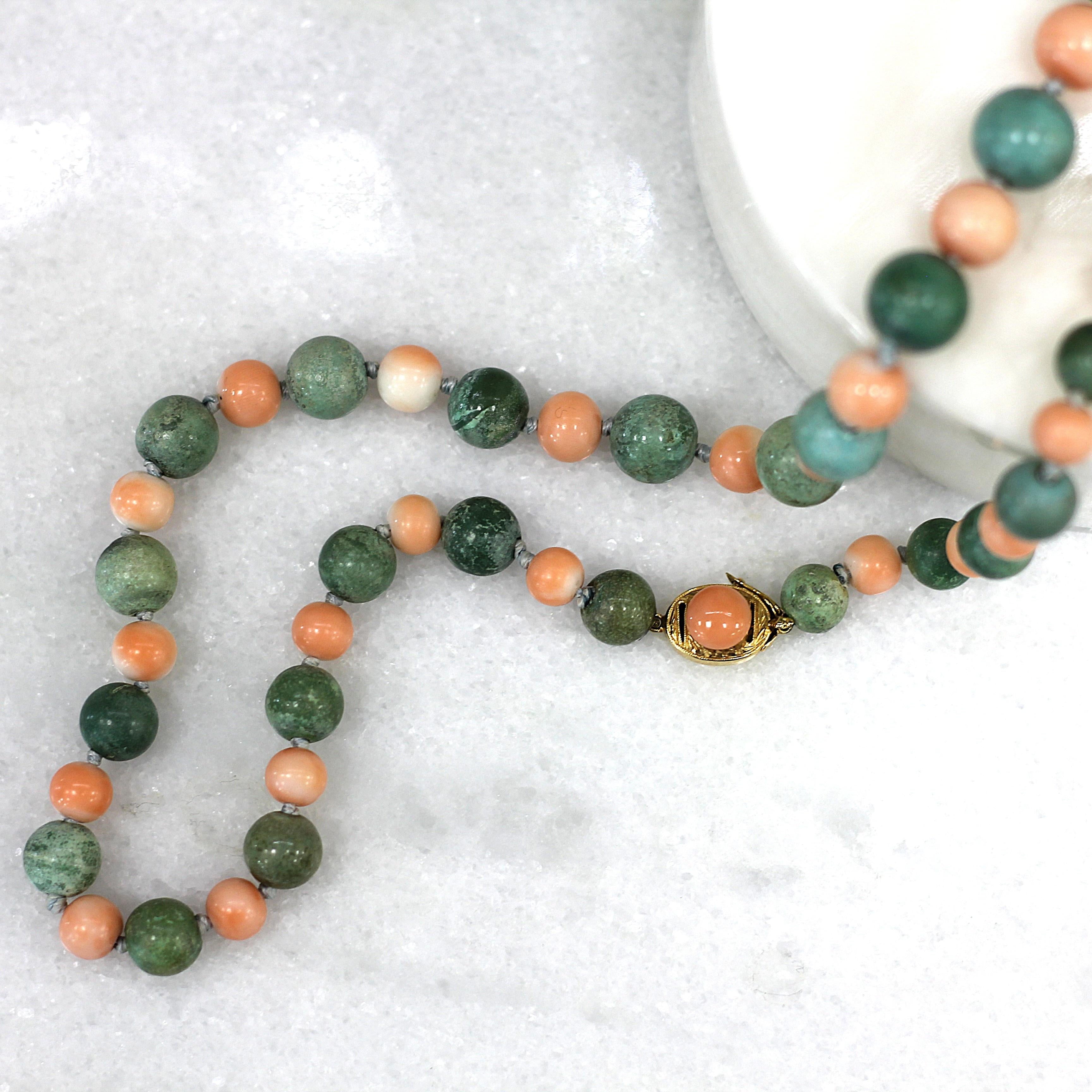 ESTATE Coral and Malachite Necklace